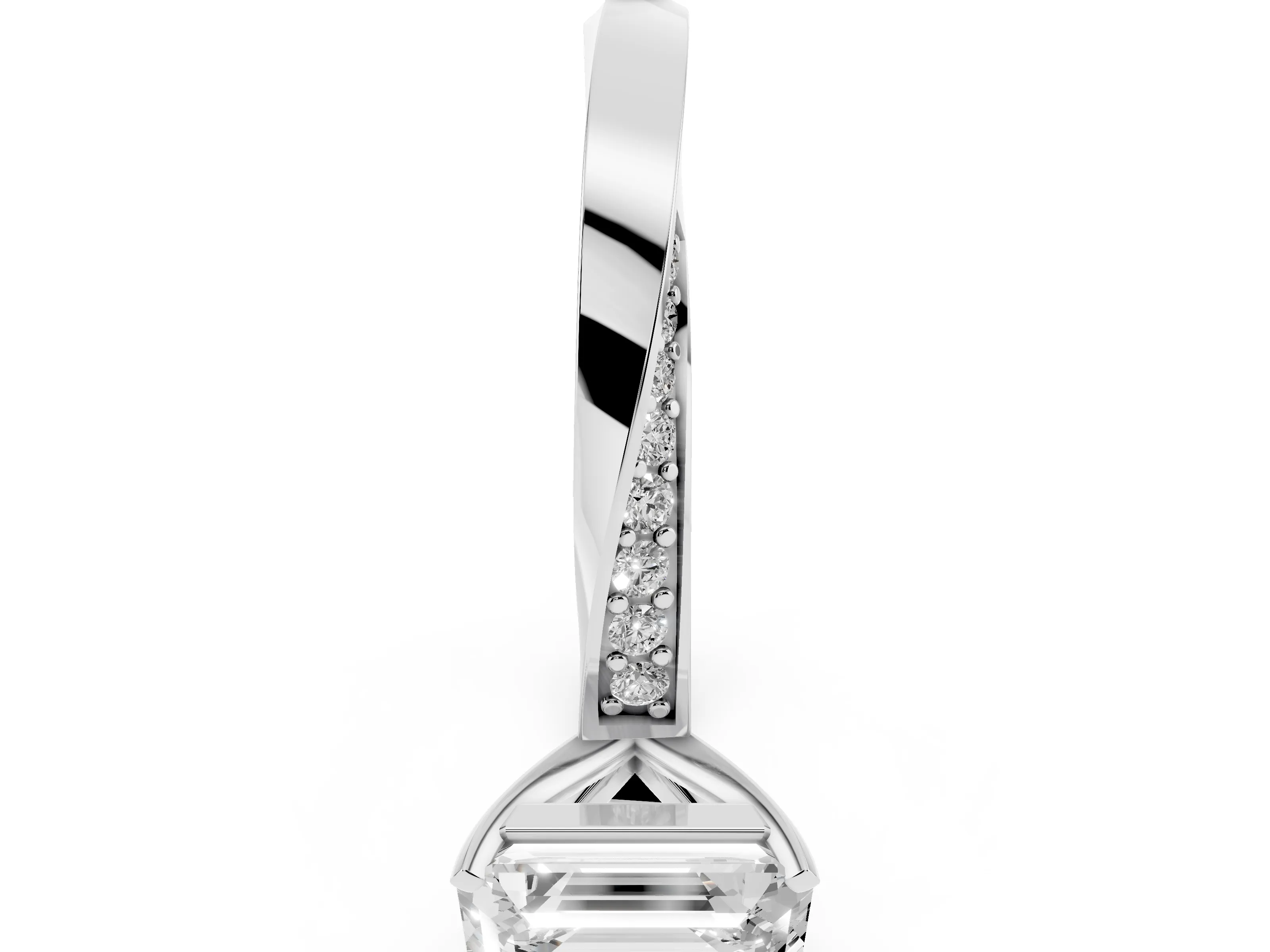 Emerald Cut Diamond Engagement Ring Set in Platinum with Side Stone Accents and Prong Setting
