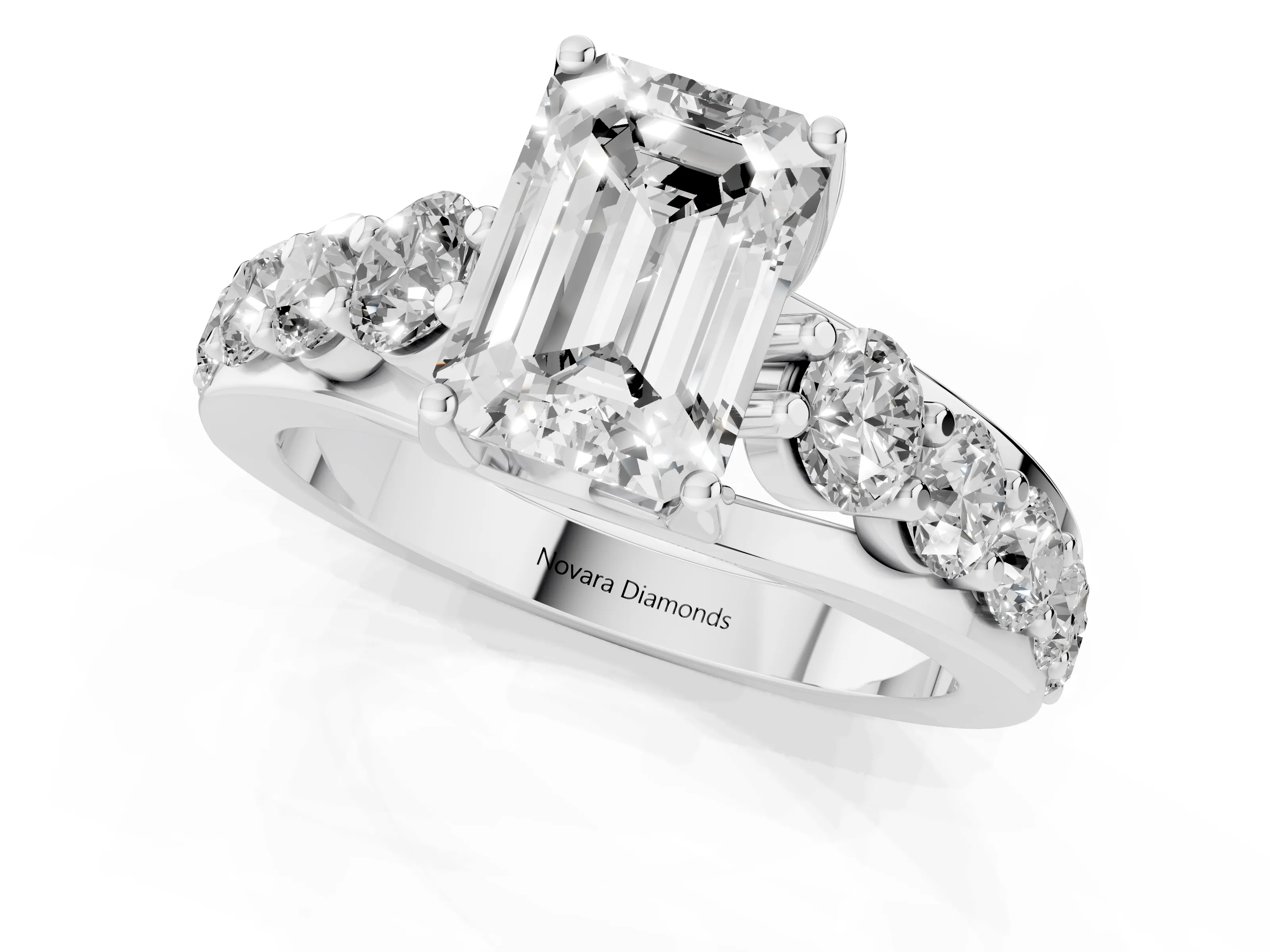 Emerald Cut Diamond Pavé Engagement Ring Set in White gold with Prong Setting