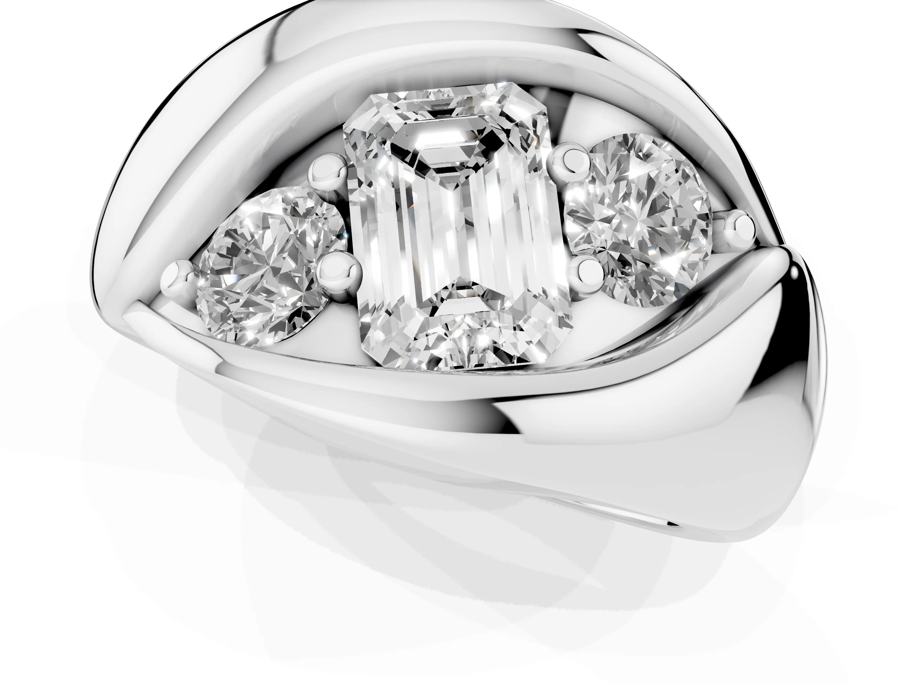 Emerald Cut Diamond Channel-Set Crossover Ring Set in White gold
