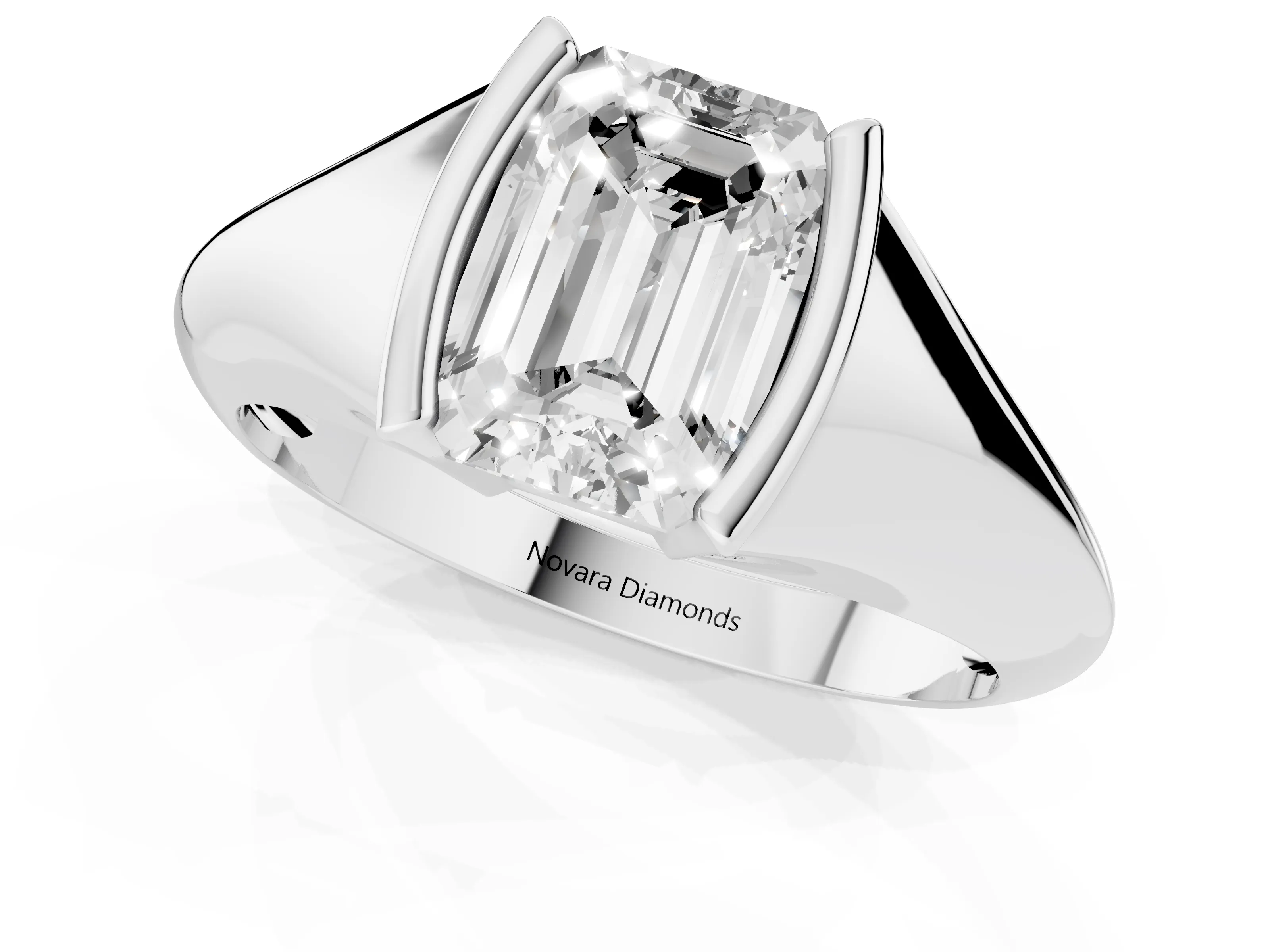 Emerald Cut Diamond Solitaire Tension Set Ring Set in Platinum