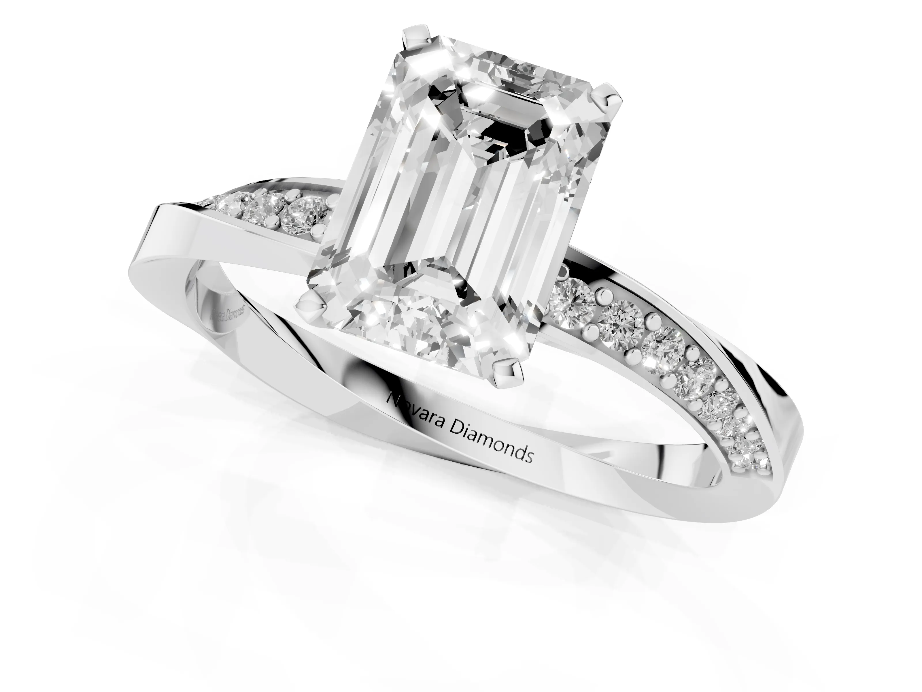 Emerald Cut Diamond Engagement Ring Set in Platinum with Side Stone Accents and Prong Setting