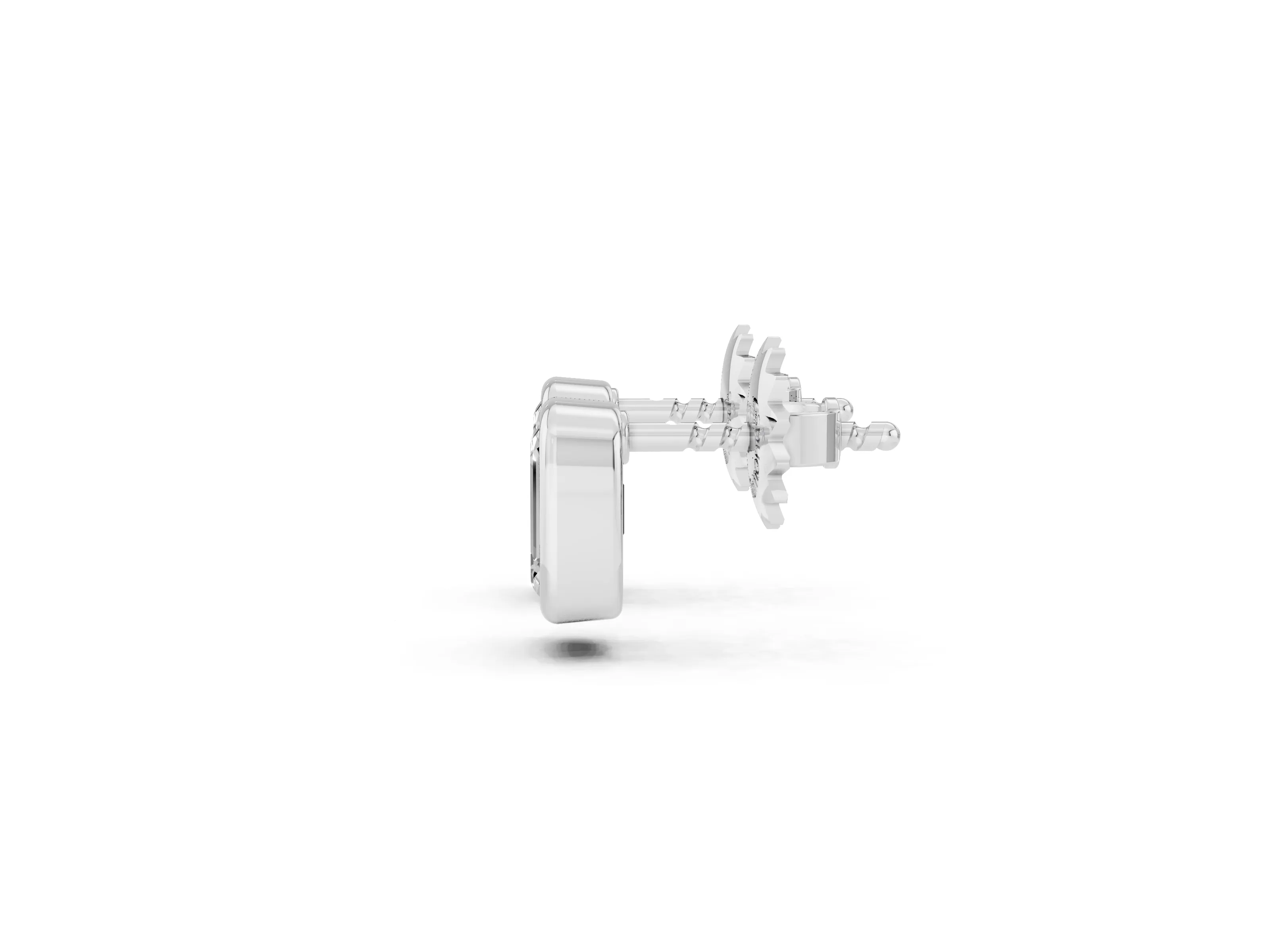 Emerald Cut Lab-Grown Diamond Bezel Solitaire Stud Earrings | Polished Rim | Platinum