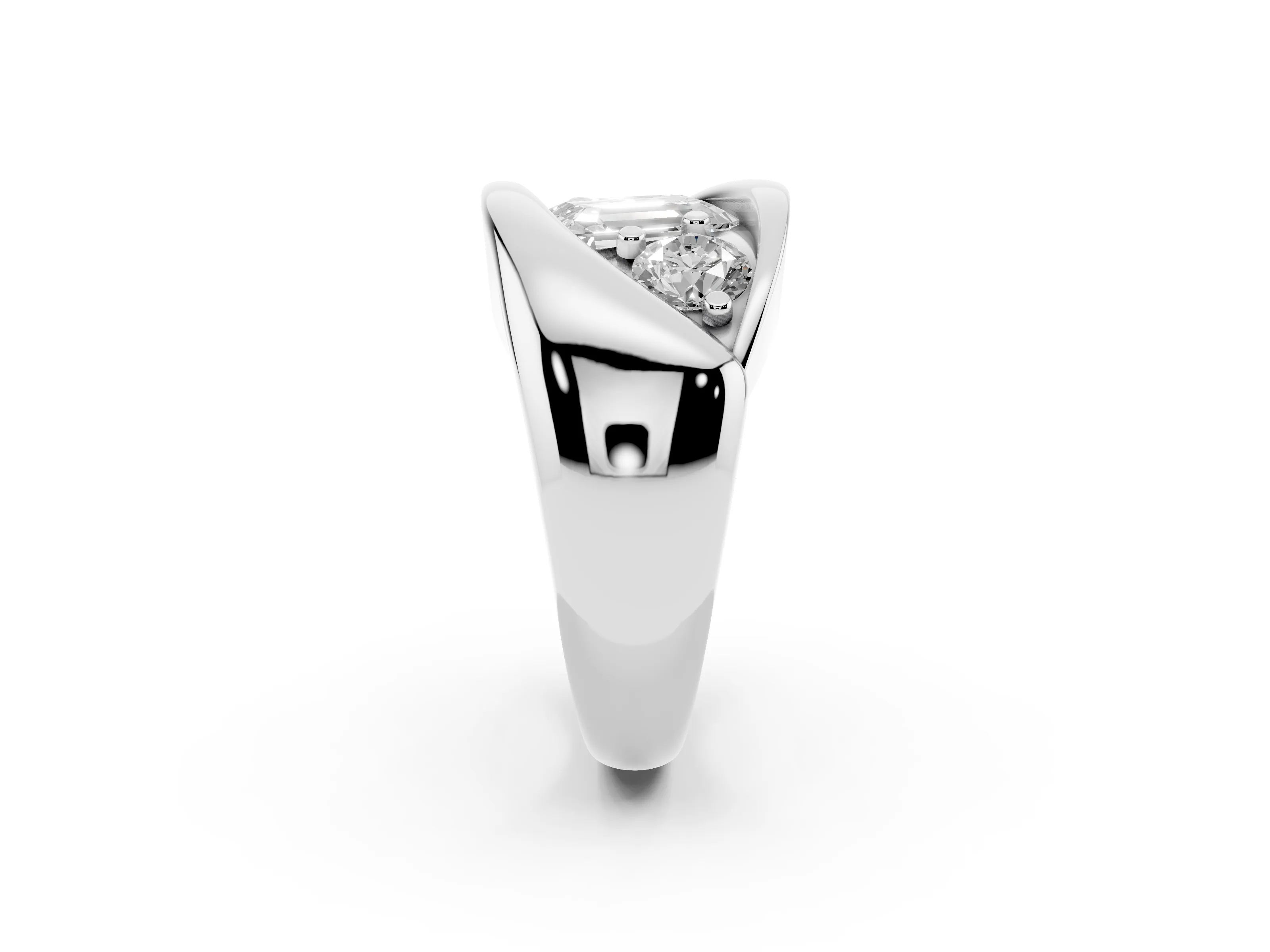 Emerald Cut Diamond Channel-Set Crossover Ring Set in White gold