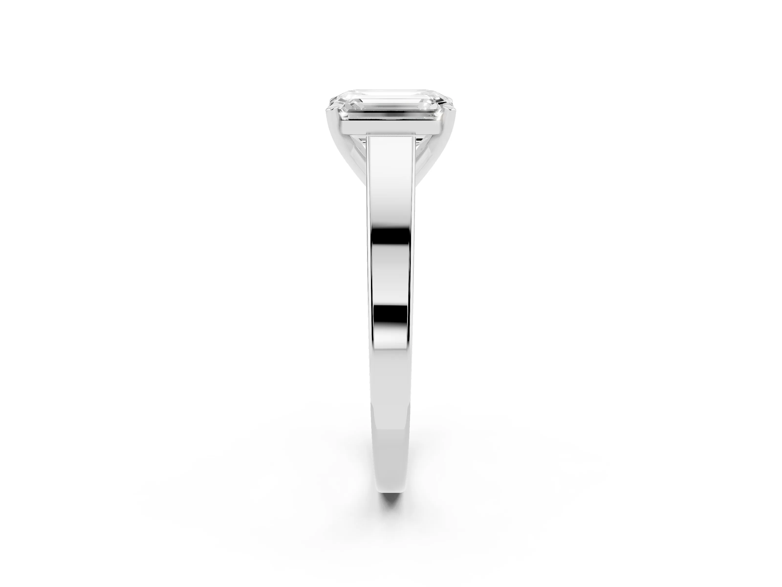 Emerald Cut Diamond Solitaire Engagement Ring Set in Platinum with Prong Setting and Tapered Band