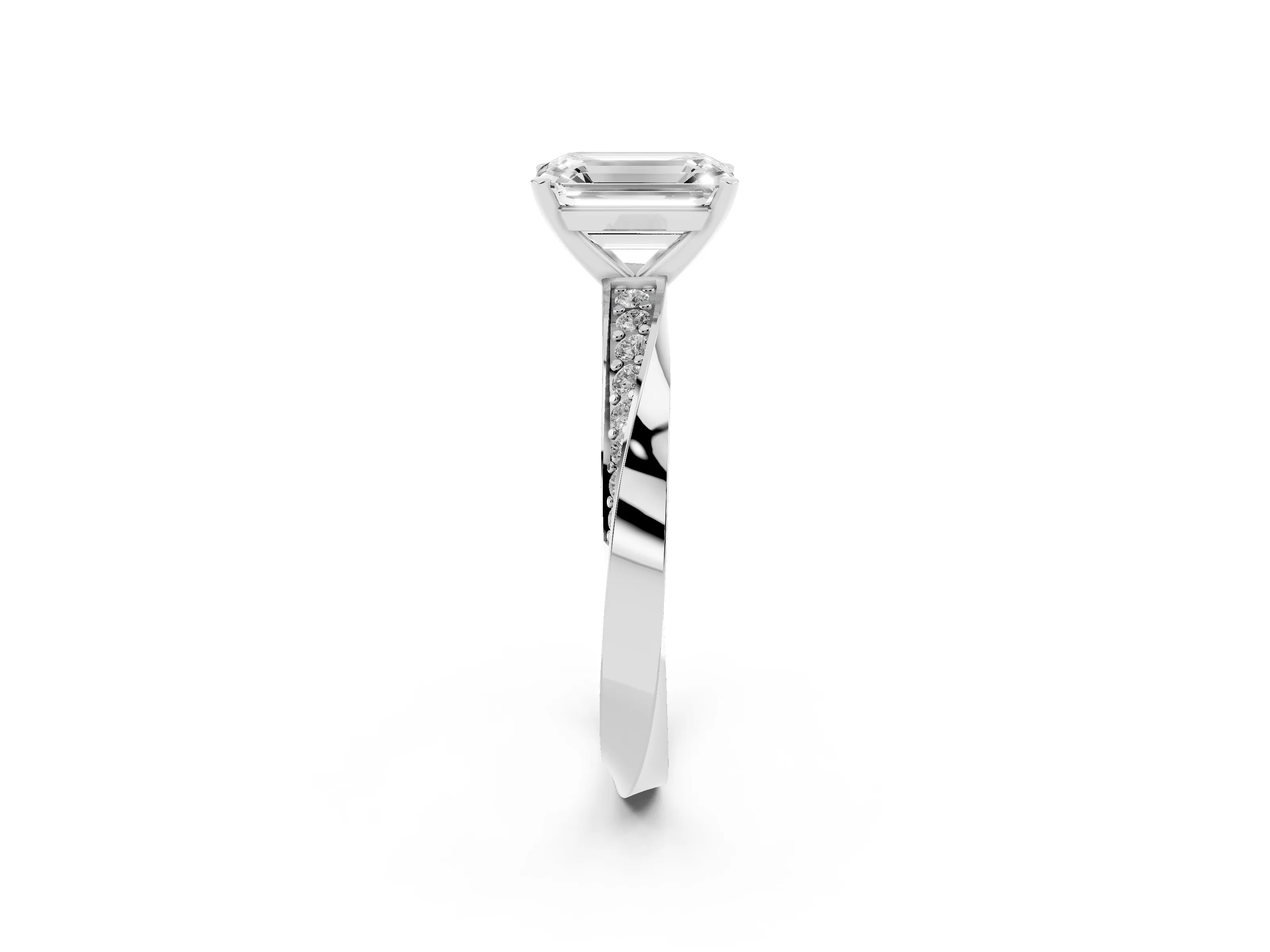 Emerald Cut Diamond Engagement Ring Set in Platinum with Side Stone Accents and Prong Setting