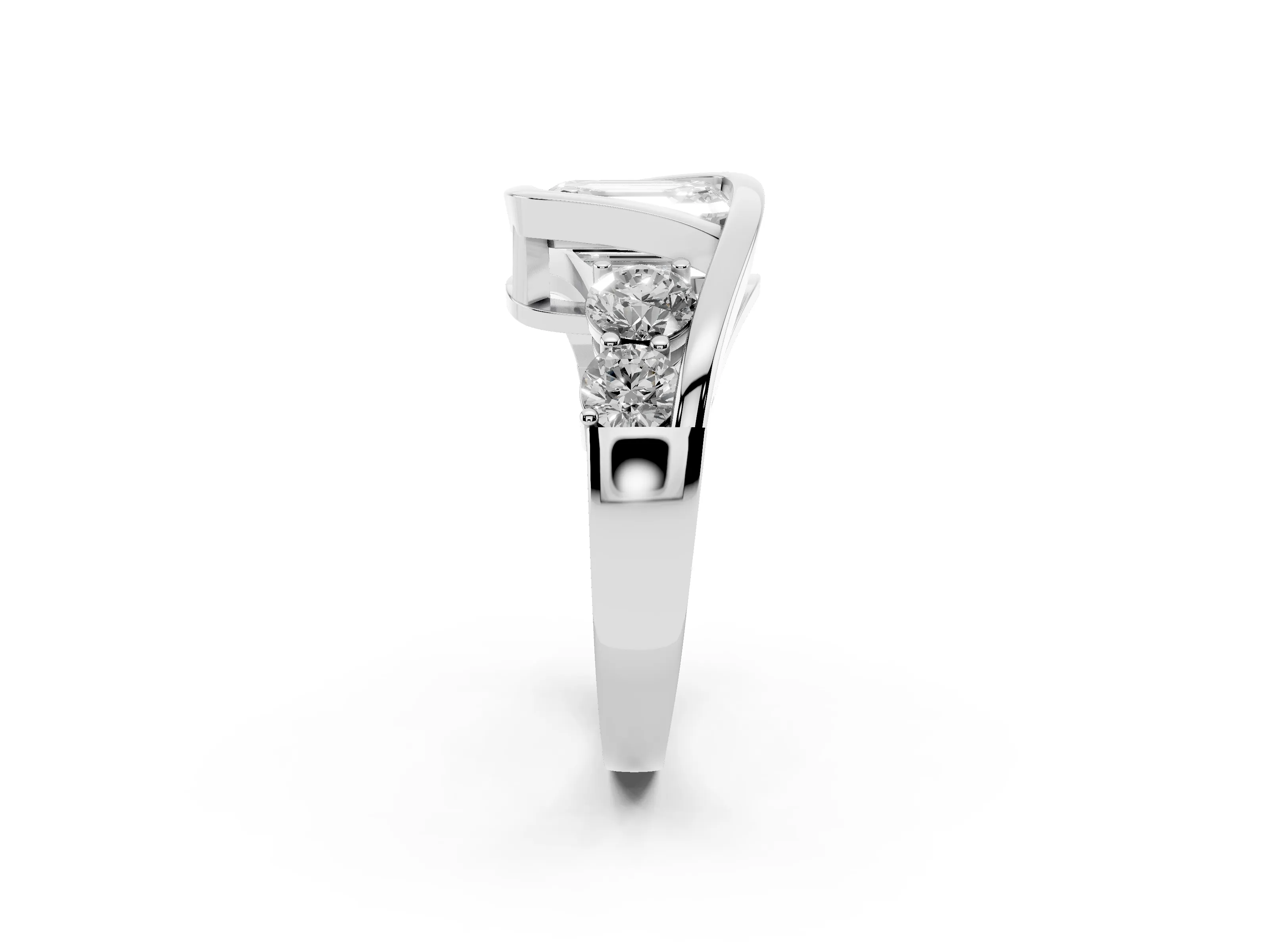 Emerald Cut Diamond Bezel Bypass Ring Set in Silver with Round Accents