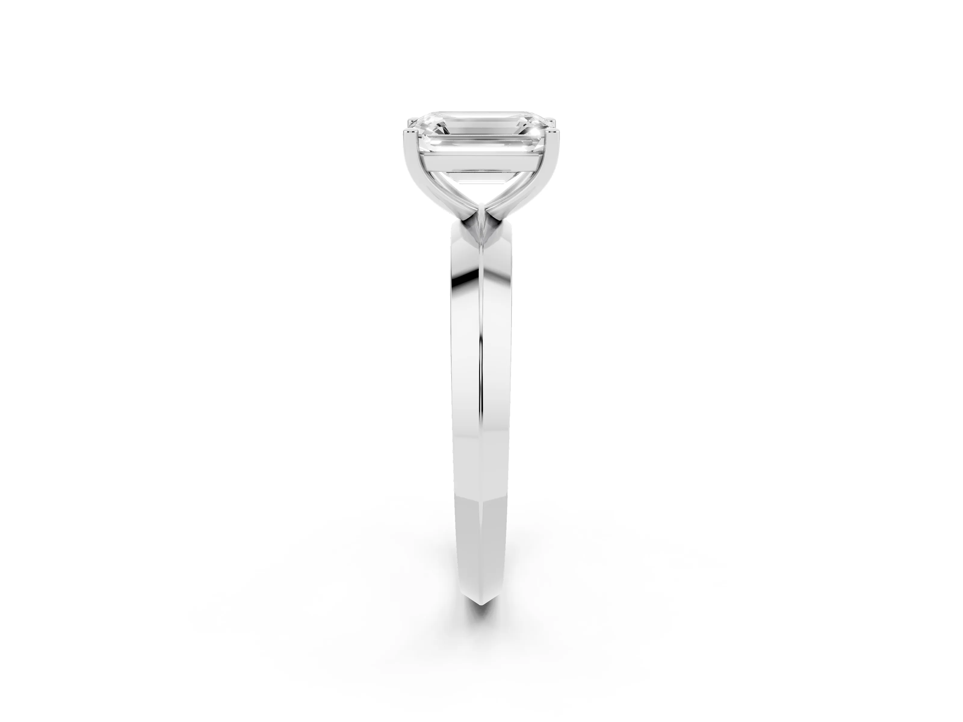 Emerald Cut Diamond Solitaire Engagement Ring Set in Platinum with Flat Band and Prong Setting
