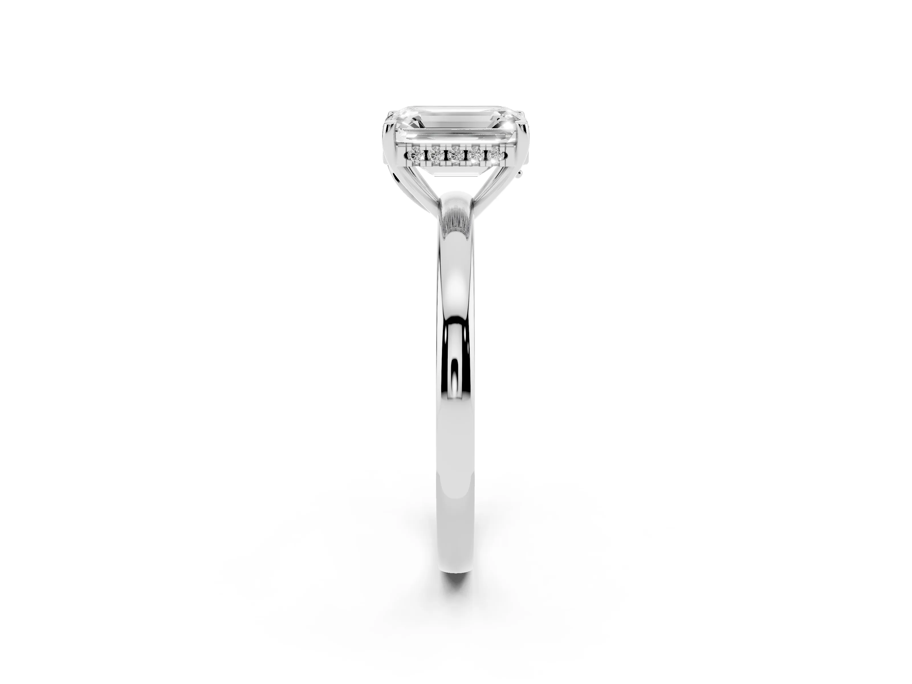 Emerald Cut Diamond Solitaire Ring Set in Platinum with Plain Band and Prong Setting
