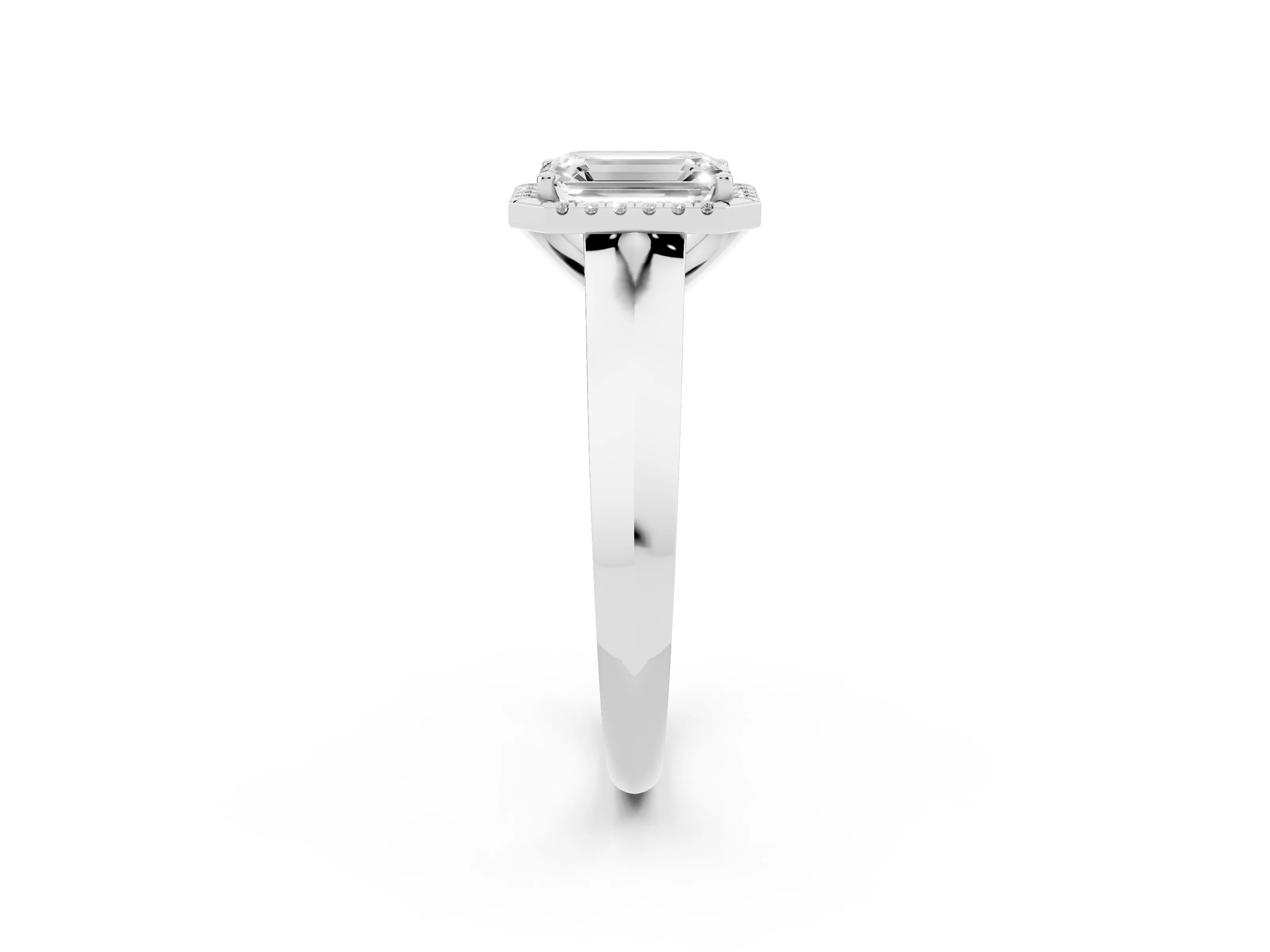 Emerald Cut Diamond Halo Ring Set in Platinum with Cathedral Band and Prong Setting