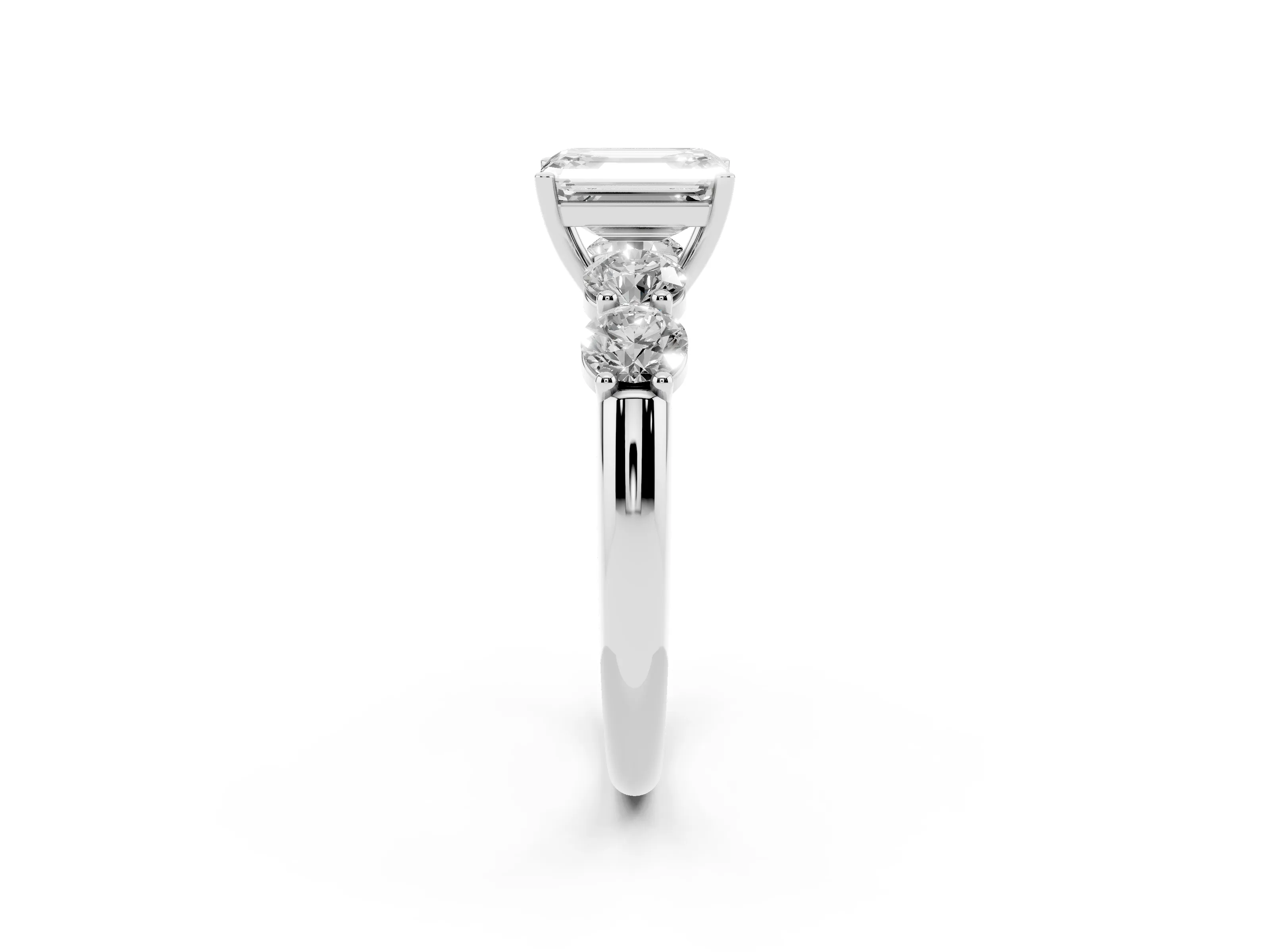 Emerald Cut Diamond Five-Stone Prong Set Ring Set in White gold with Classic Band