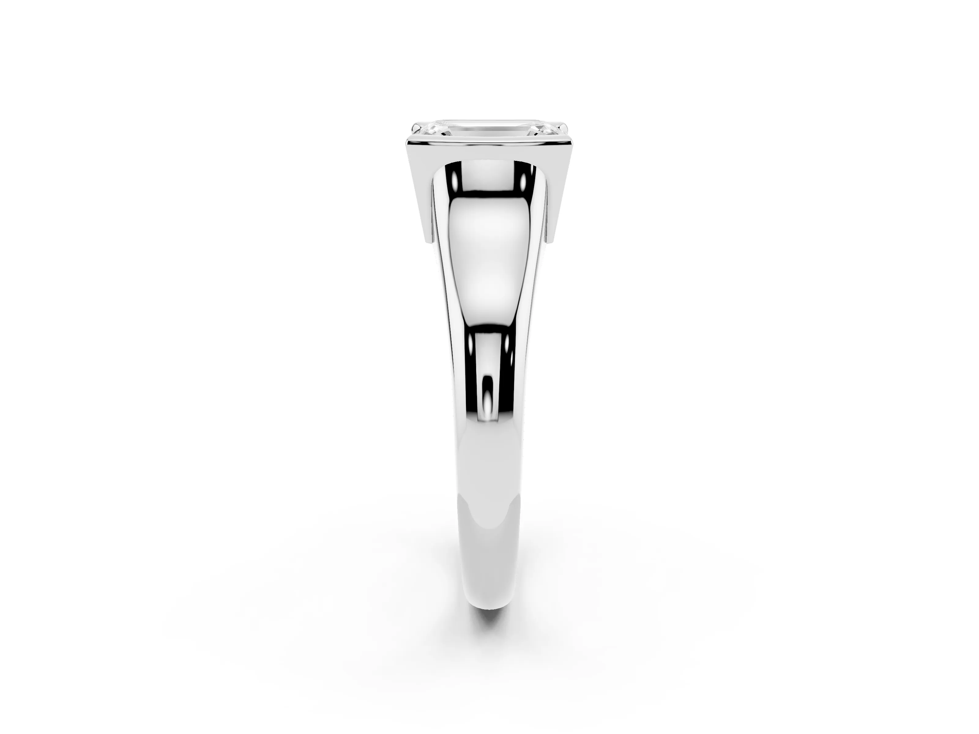Emerald Cut Diamond Solitaire Tension Set Ring Set in White gold with Split Shank Band