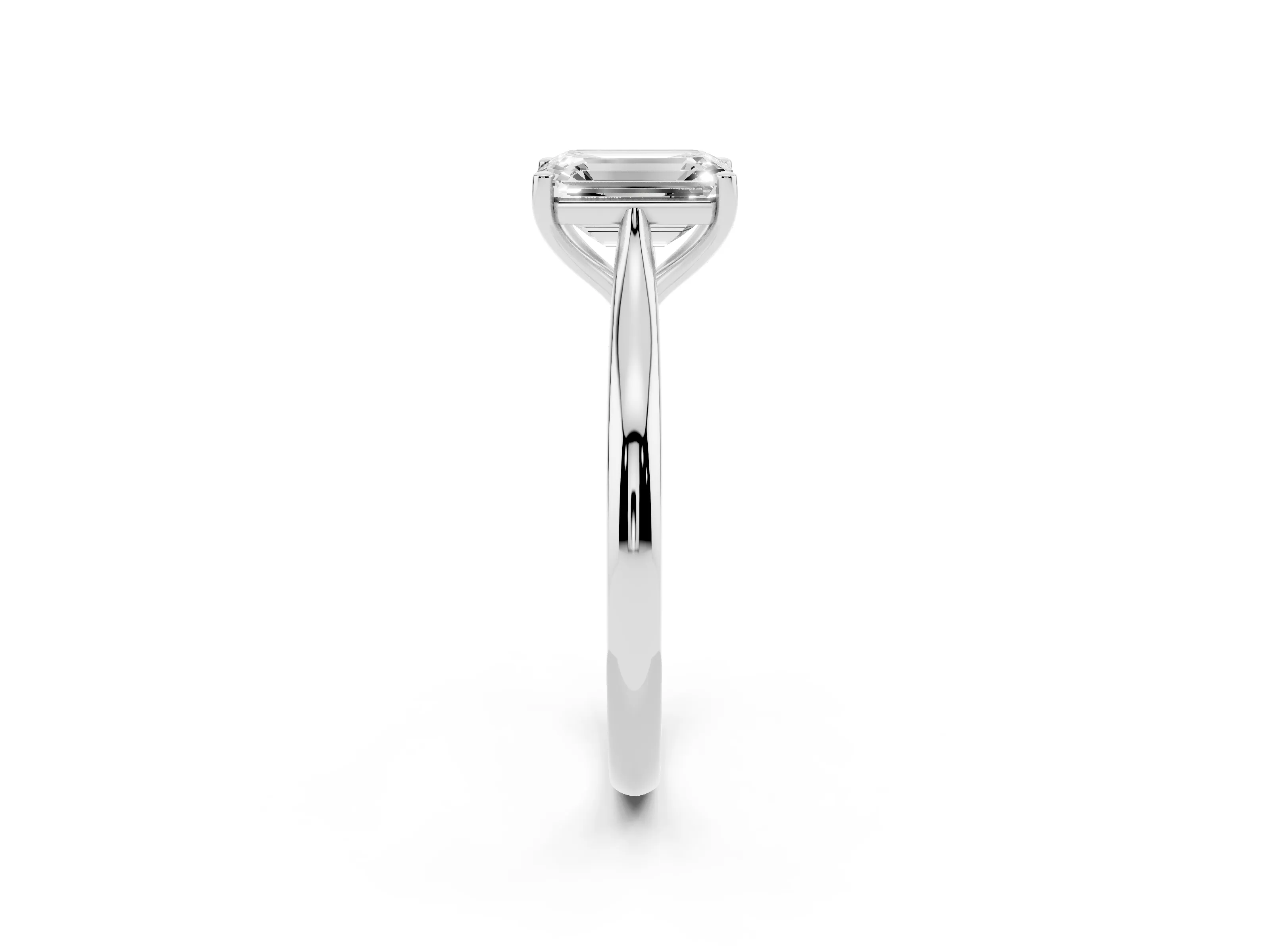 Emerald Cut Diamond Solitaire Ring Set in Silver with Cathedral Band and Prong Setting