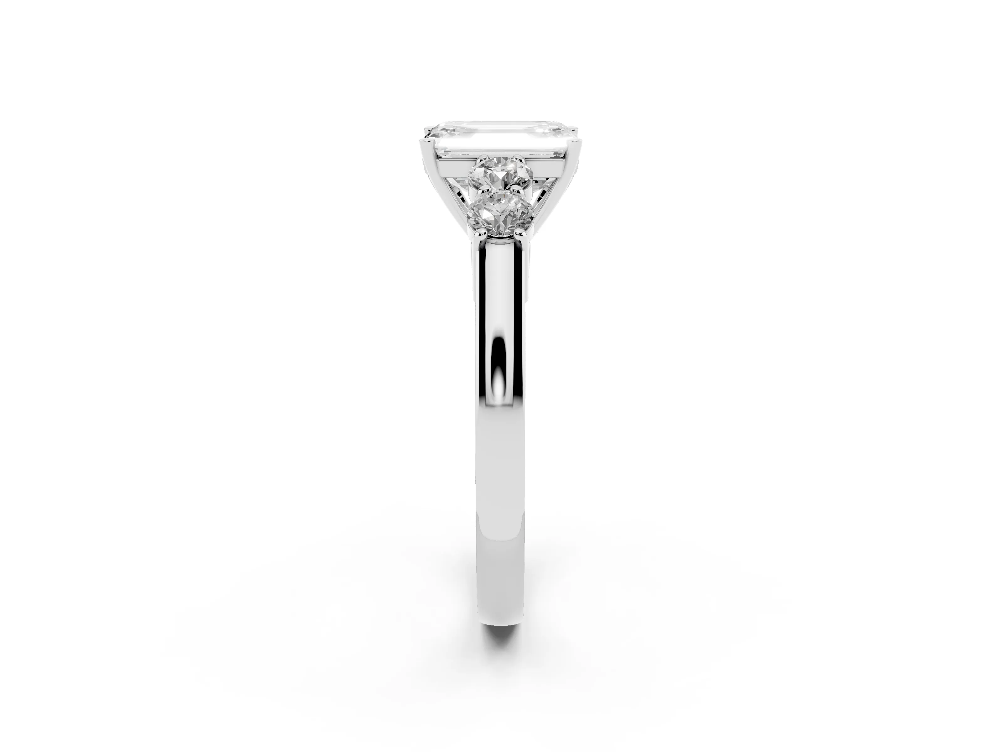 Emerald Cut Diamond Five-Stone Prong Set Band Ring Set in White gold with Polished Band