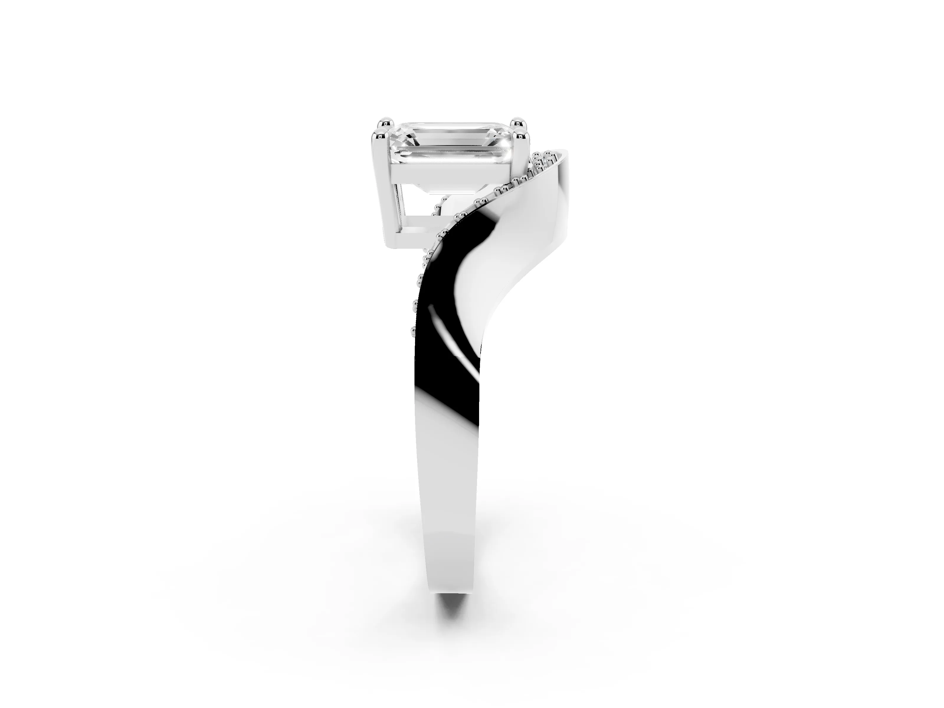 Emerald Cut Diamond Solitaire Engagement Ring Set in Platinum with Pavé Shoulders