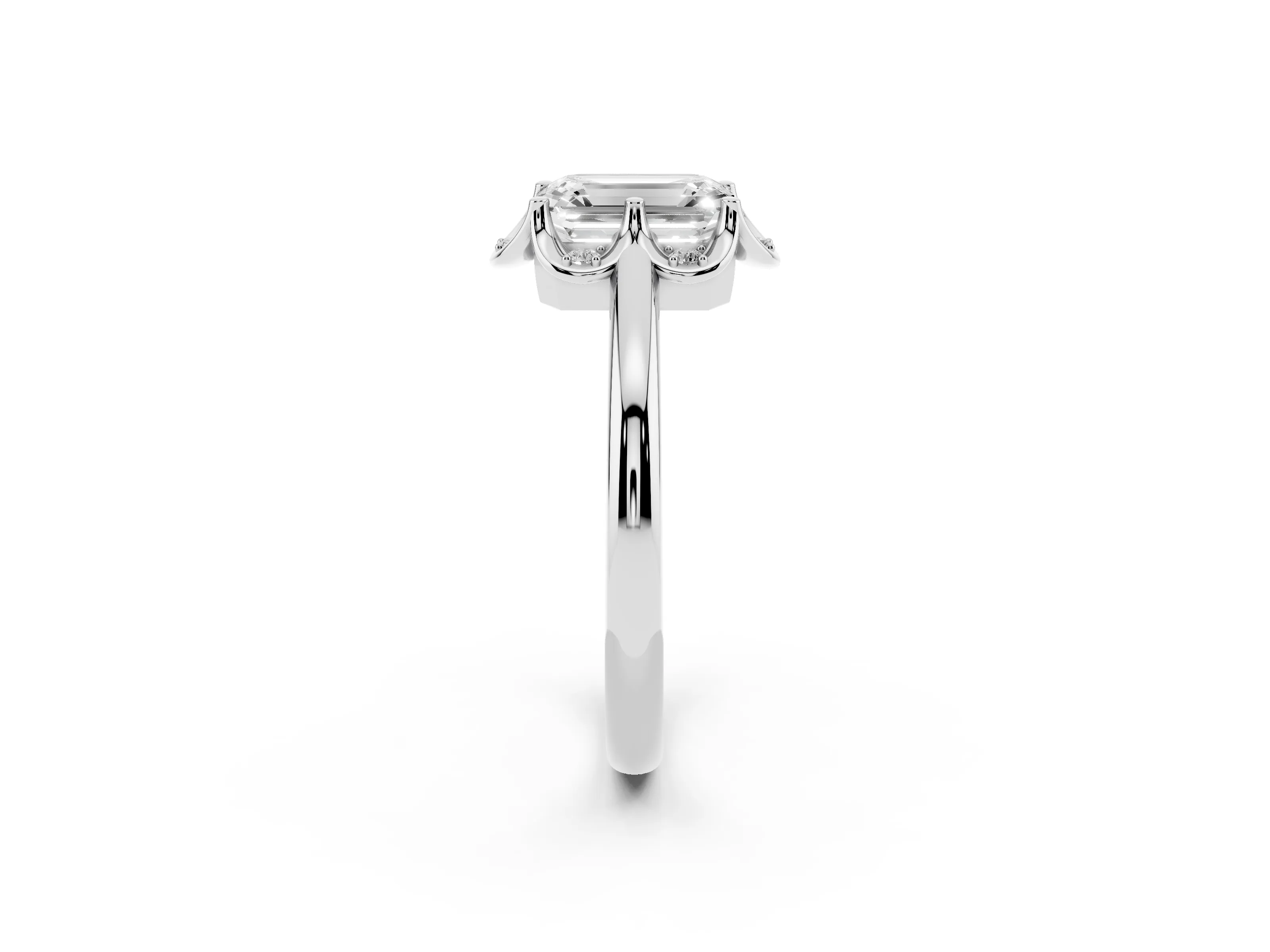 Emerald Cut Diamond Round Cluster Halo Ring Set in Platinum with Solitaire Band and Prong Setting