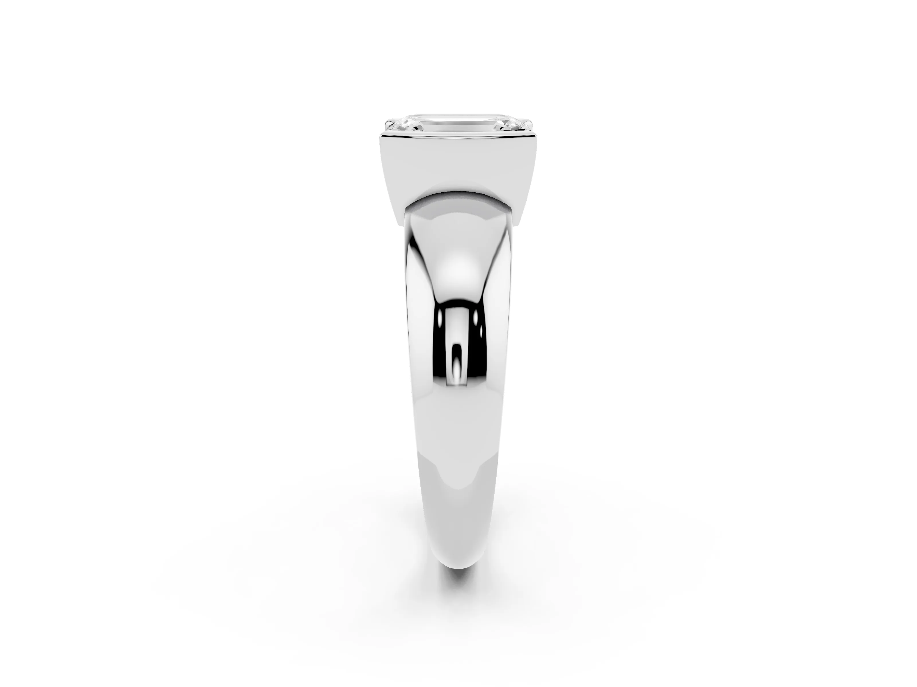 Emerald Cut Diamond Solitaire Tension Set Ring Set in White gold with Wide Band