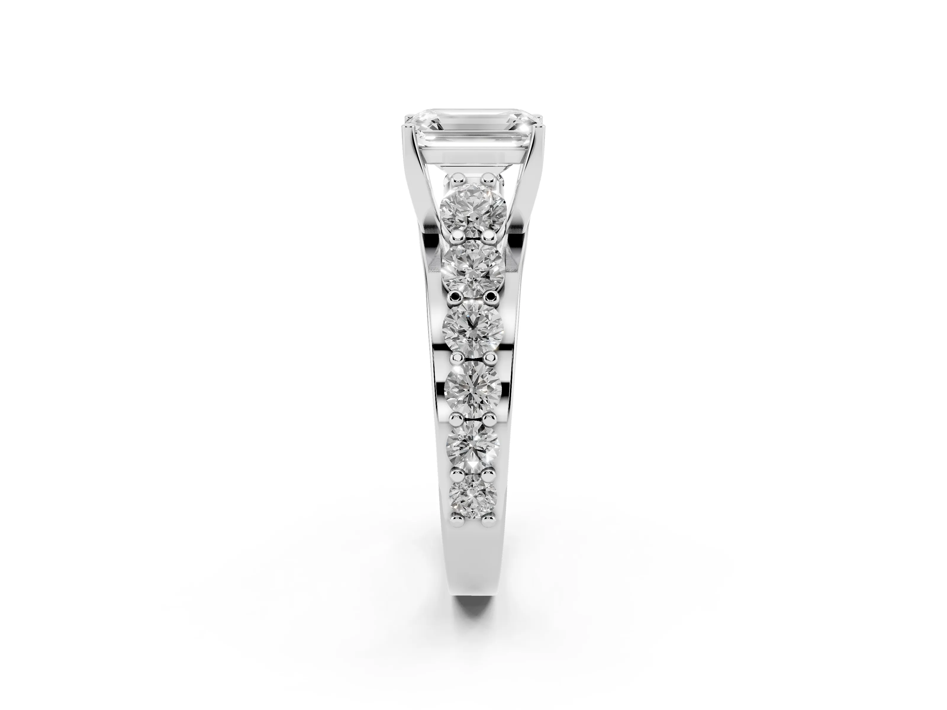 Emerald Cut Diamond Pavé Engagement Ring Set in White gold with Prong Setting