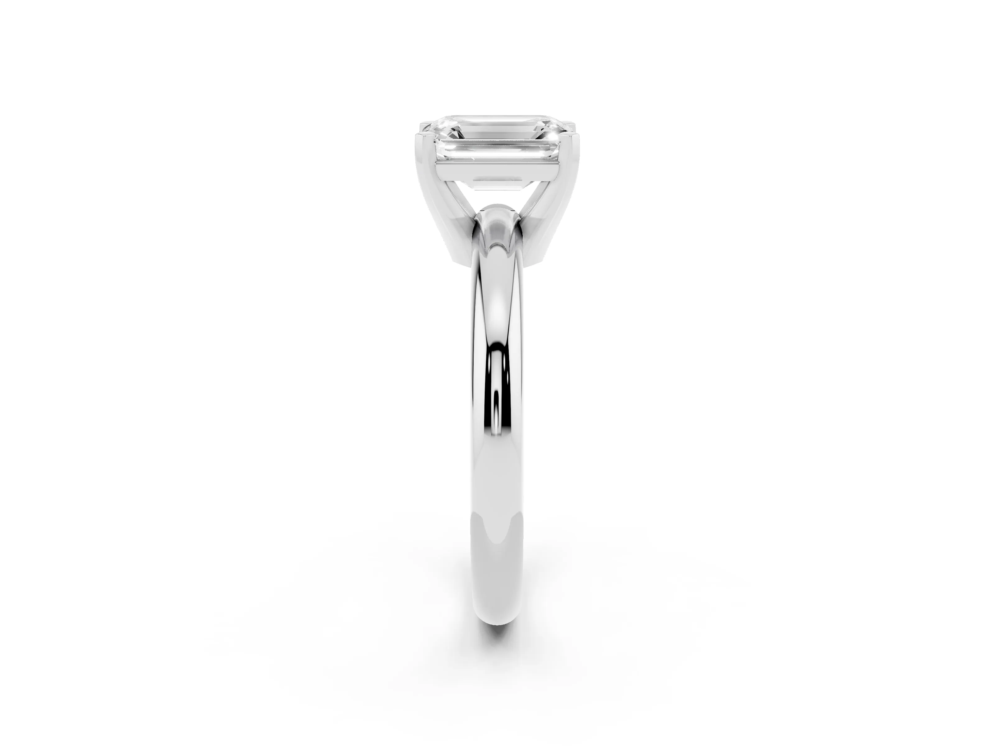 Emerald Cut Diamond Solitaire Engagement Ring Set in Platinum with Round Band and Prong Setting