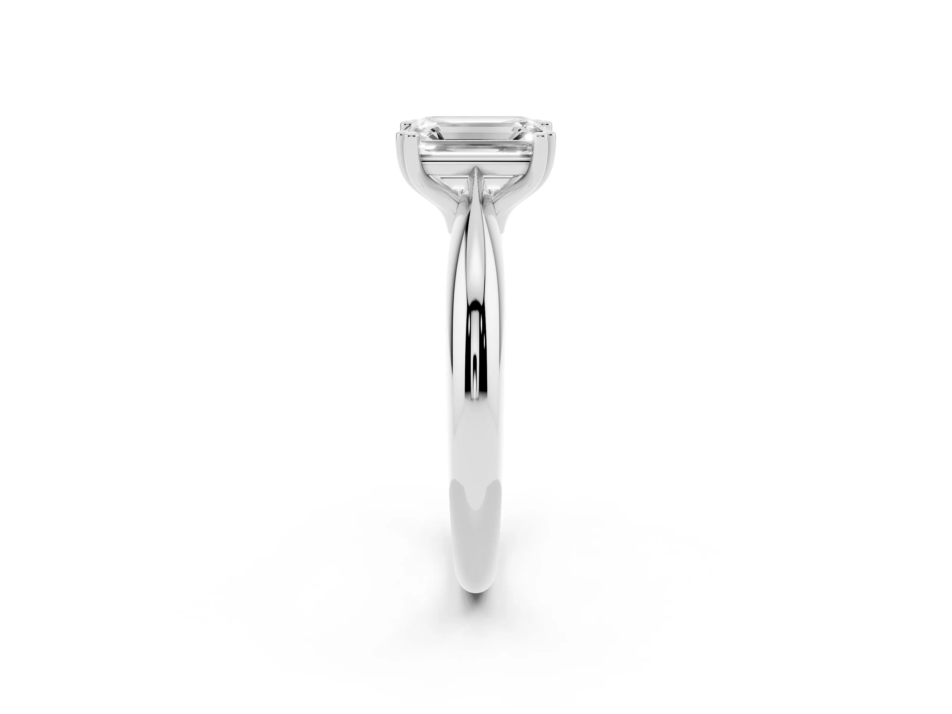 Emerald Cut Diamond Solitaire Engagement Ring Set in Silver with Tapered Band and Prong Setting