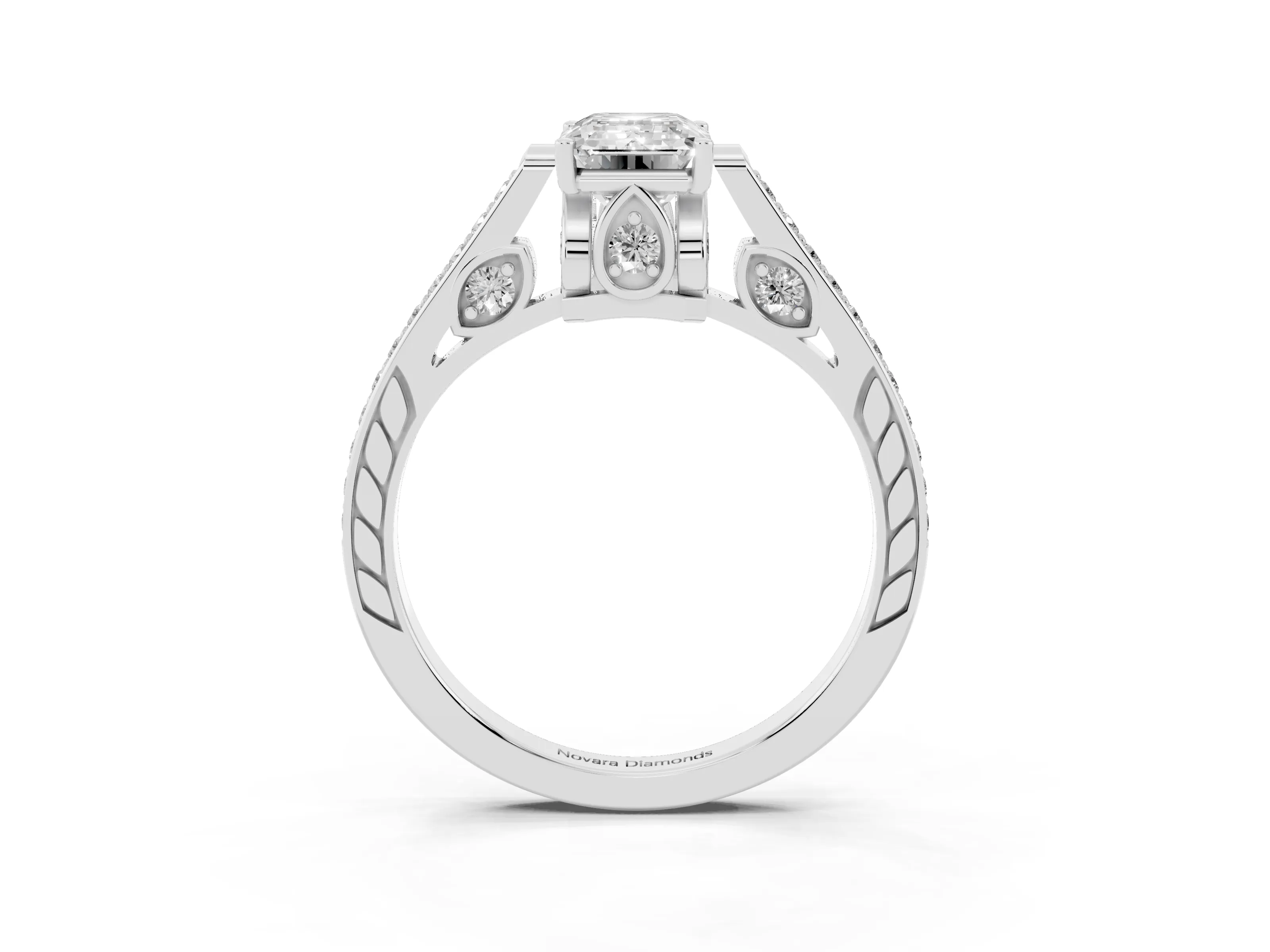 Emerald Cut Diamond Cathedral Pavé Engagement Ring Set in Platinum with Prong Setting
