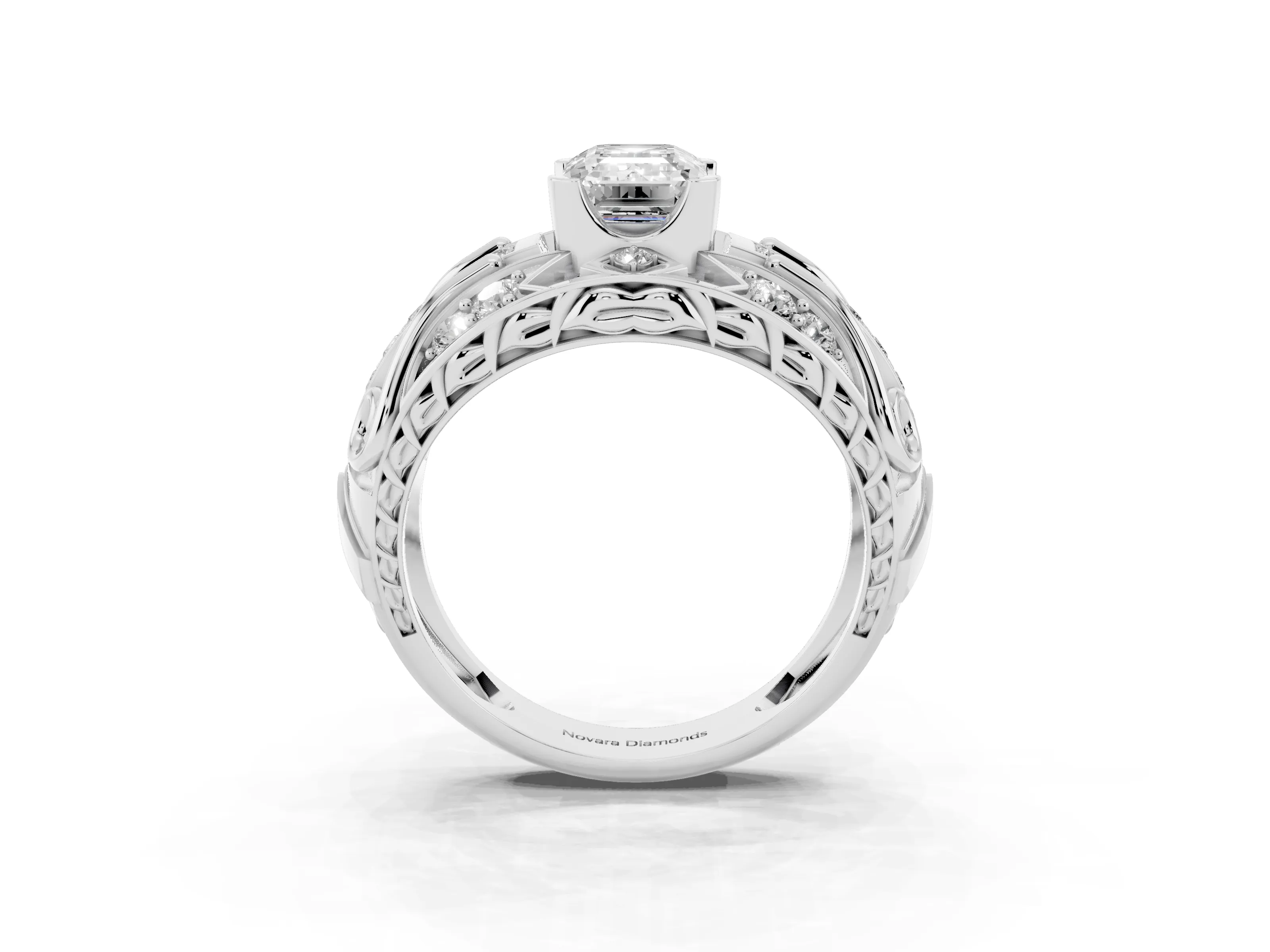 Emerald Cut Diamond Art Deco Ring Set in Platinum with Pavé Split Shank
