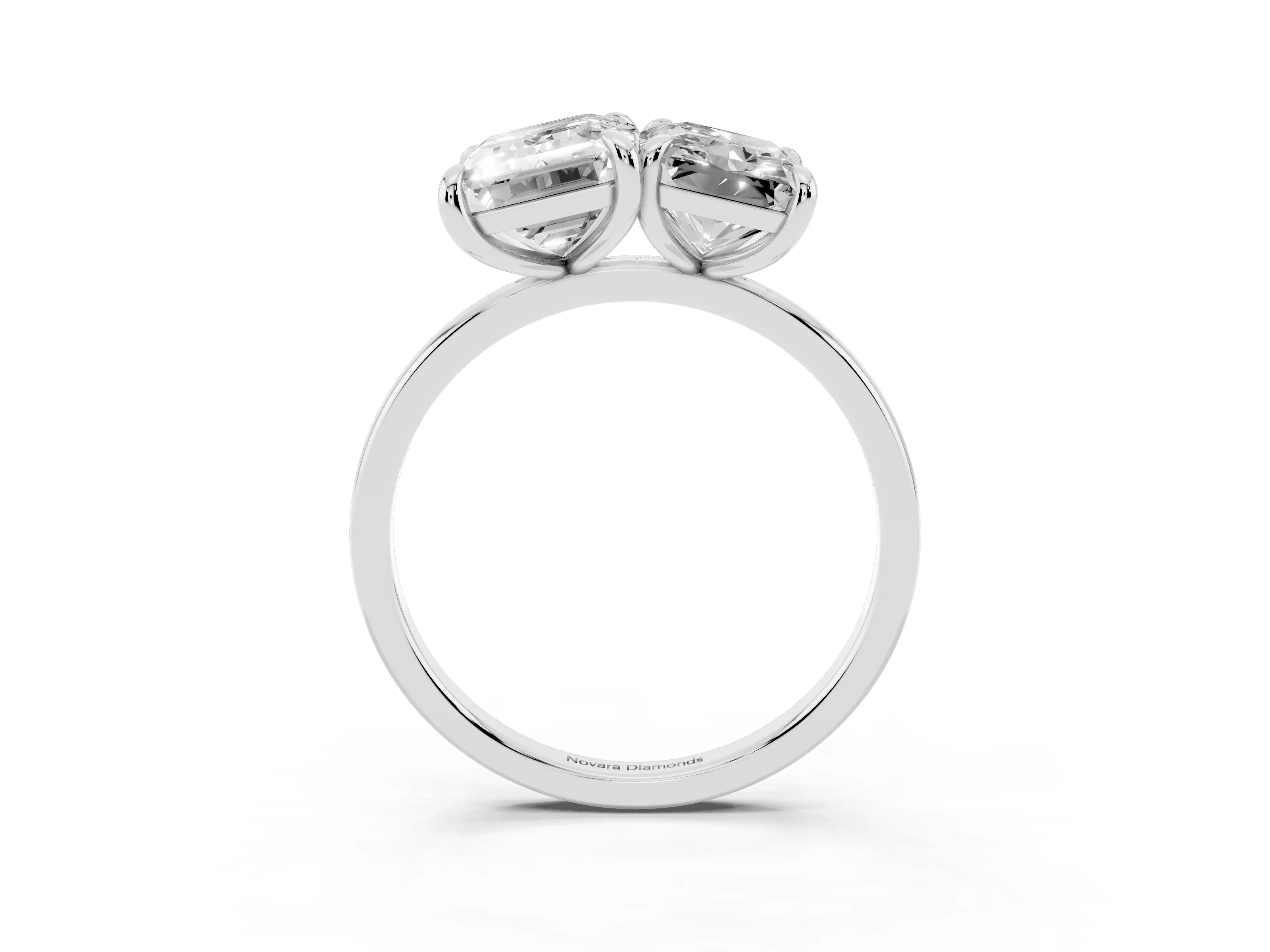 Emerald and Radiant Toi Moi Ring Set in Silver with Prong Setting and Plain Band