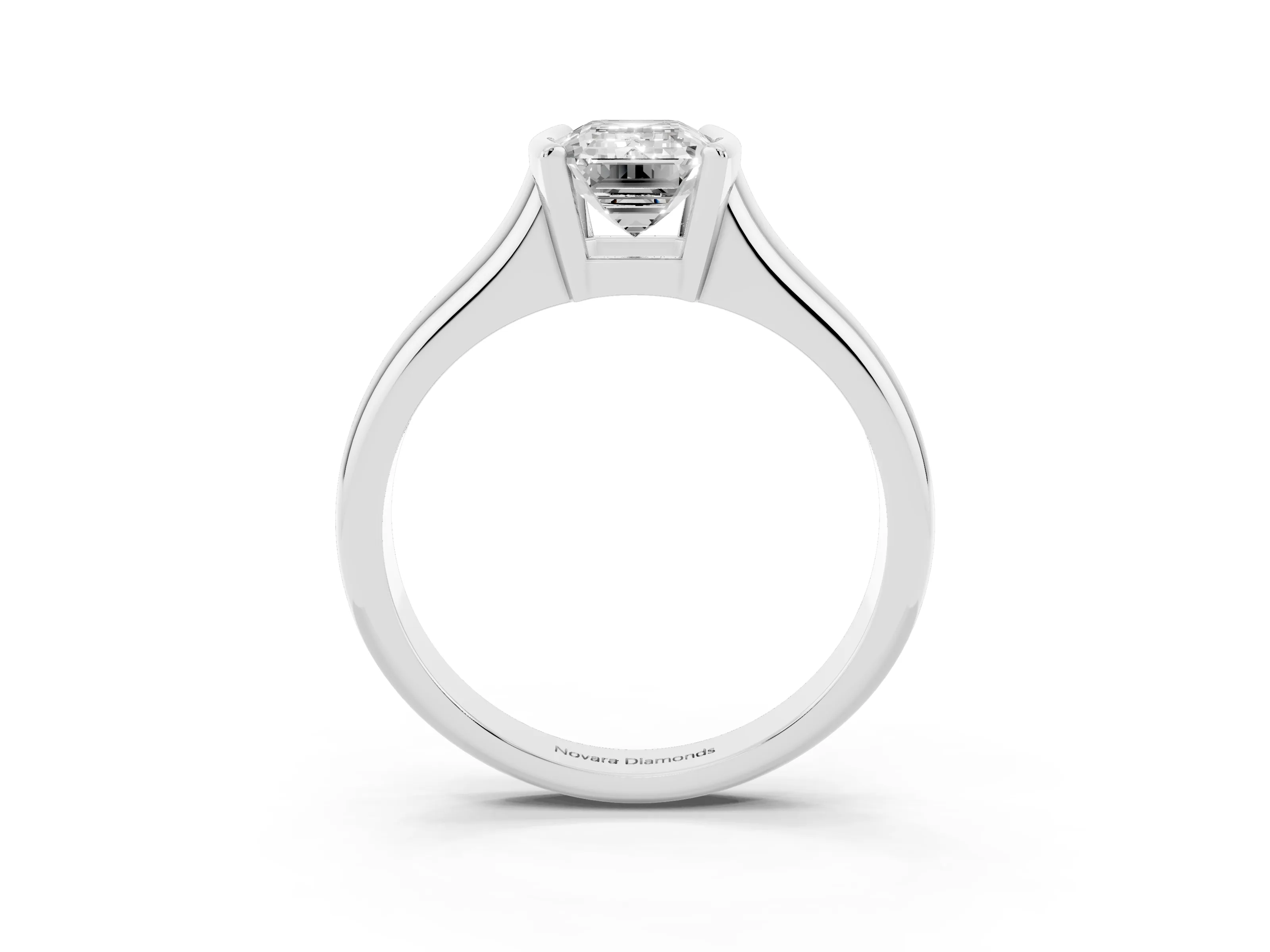 Emerald Cut Diamond Solitaire Tension Set Ring Set in White gold with Split Shank Band