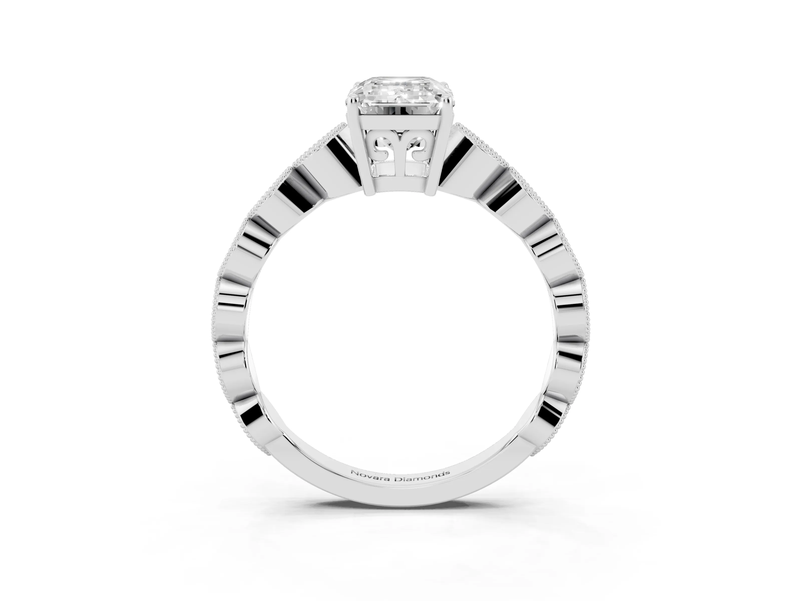 Emerald Cut Diamond Solitaire Ring Set in Silver with Infinity Twist Pavé Band