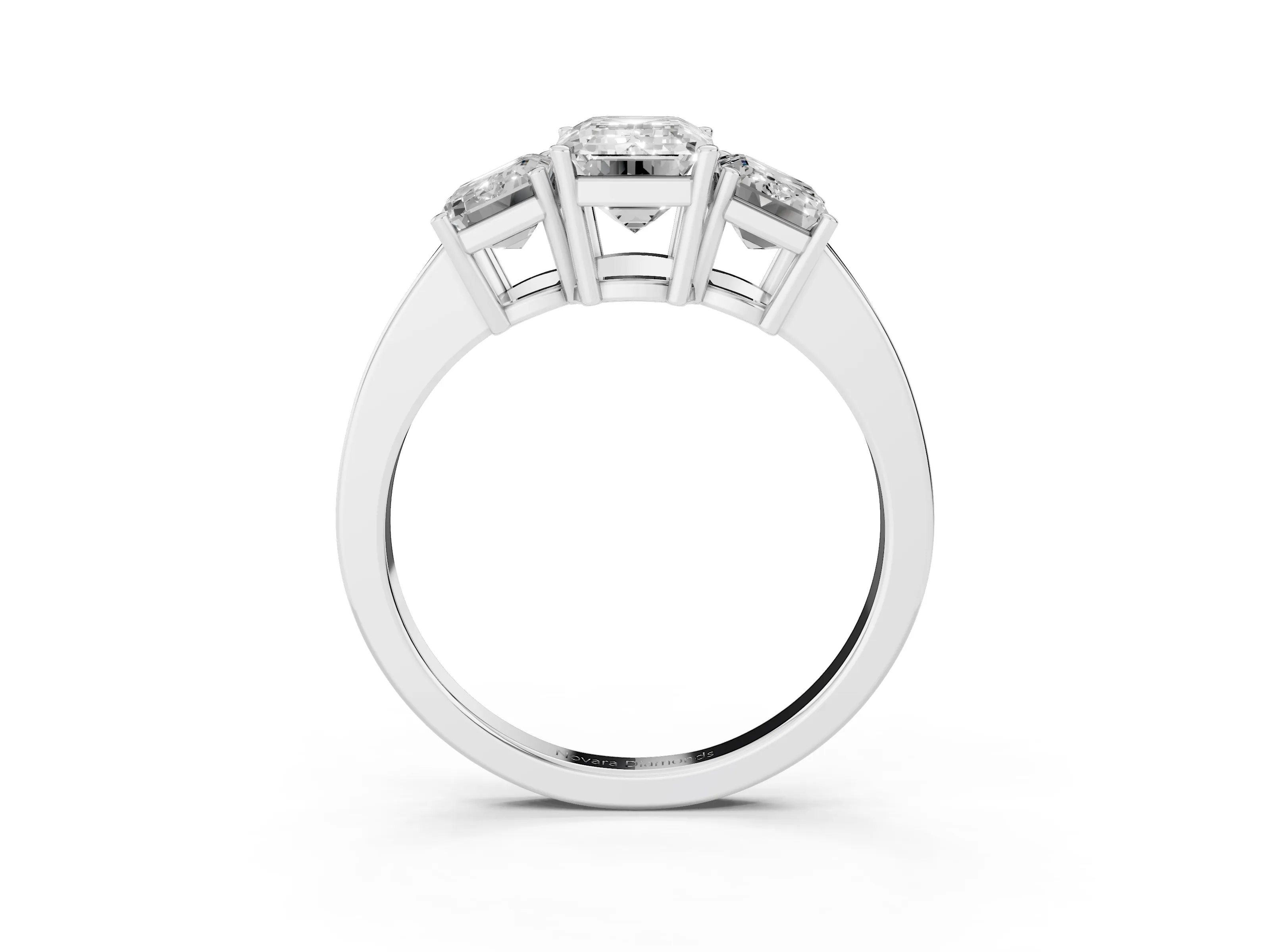 Emerald Cut Diamond Three-Stone Engagement Ring Set in Silver with Flat Band