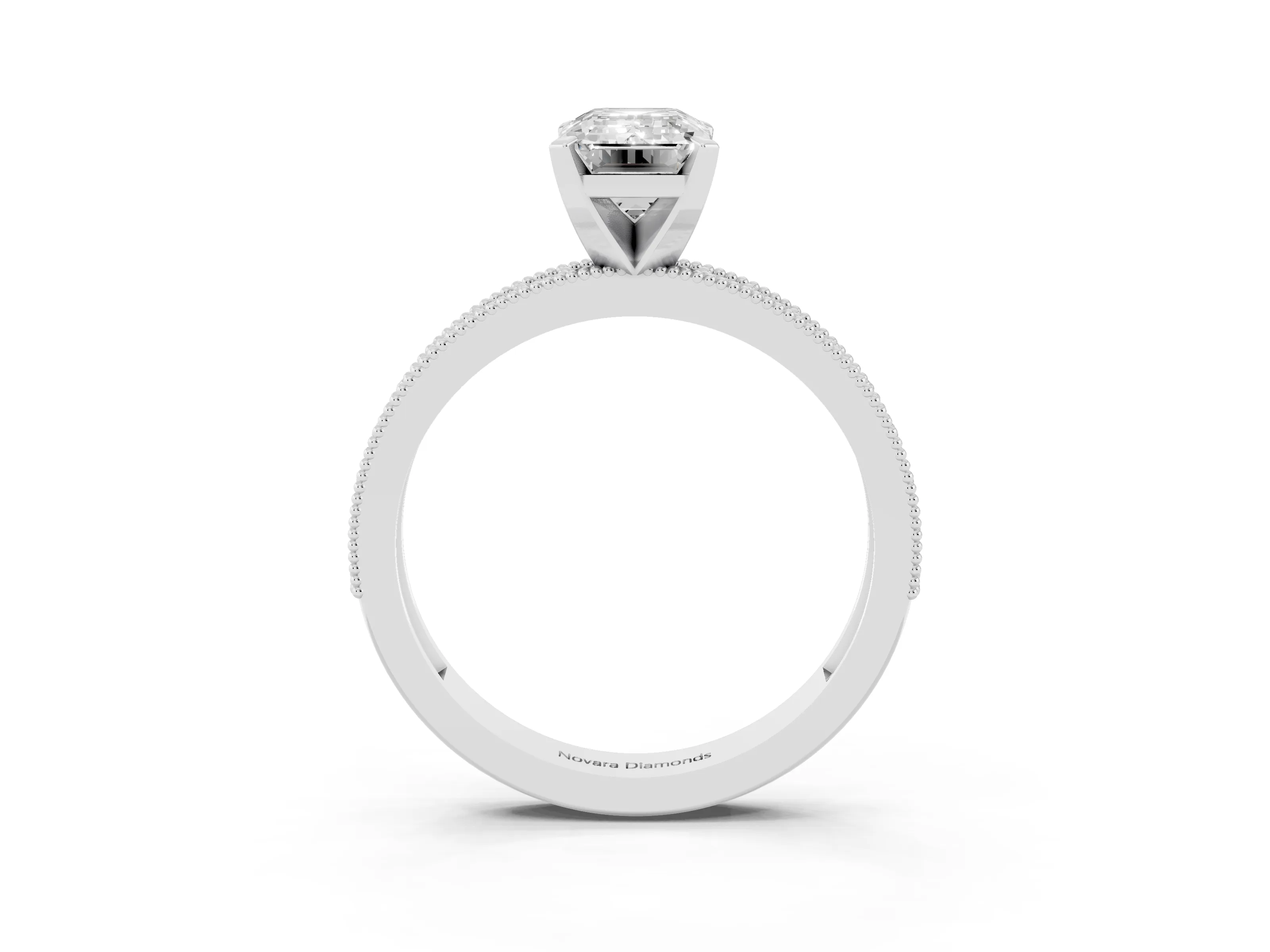 Emerald Cut Diamond Milgrain Pavé Engagement Ring Set in Platinum with Prong Setting