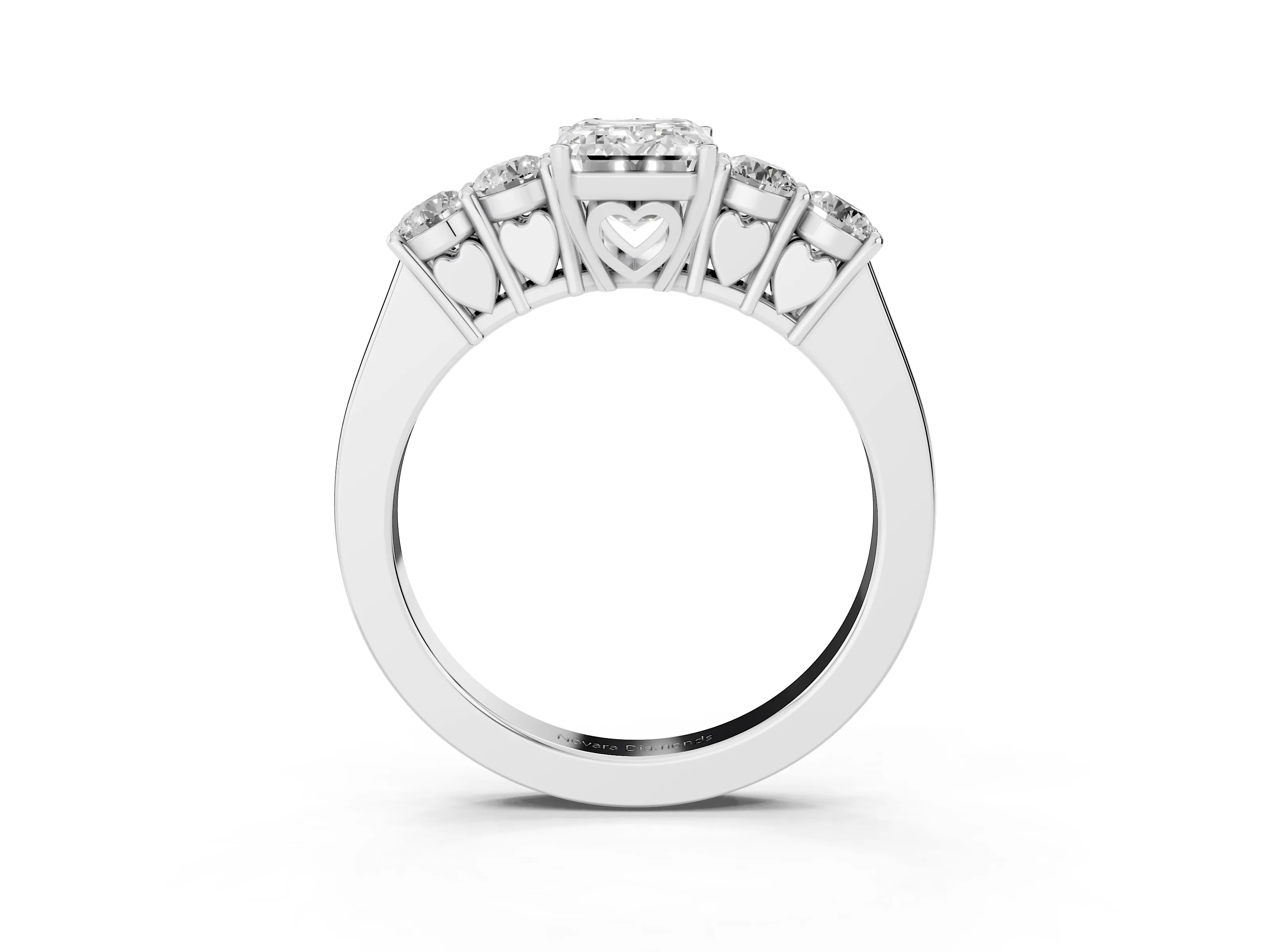 Emerald Cut Diamond Five-Stone Prong Set Band Ring Set in White gold with Polished Band