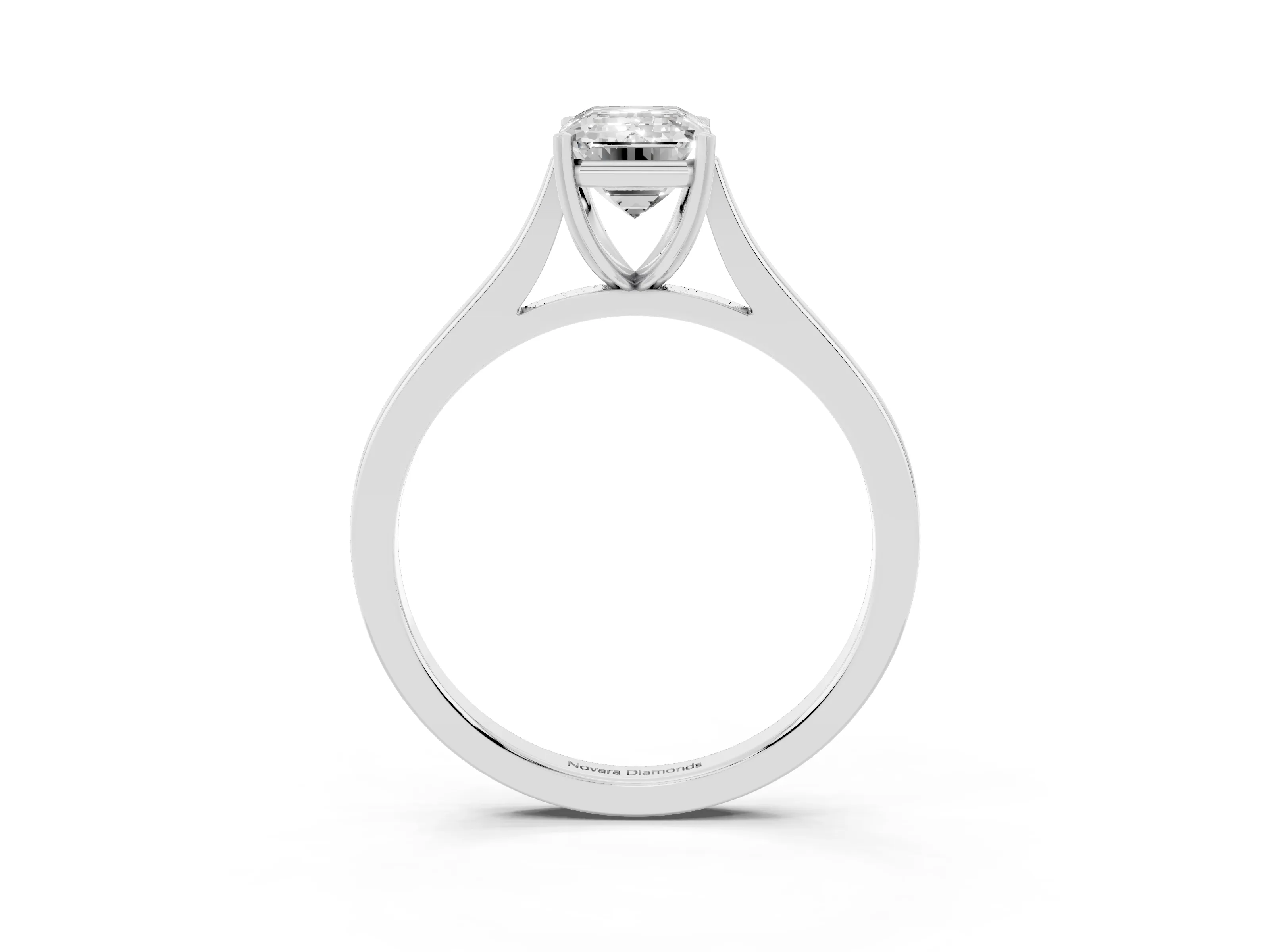 Emerald Cut Diamond Solitaire Heart Prong Engagement Ring Set in White gold with Tapered Band