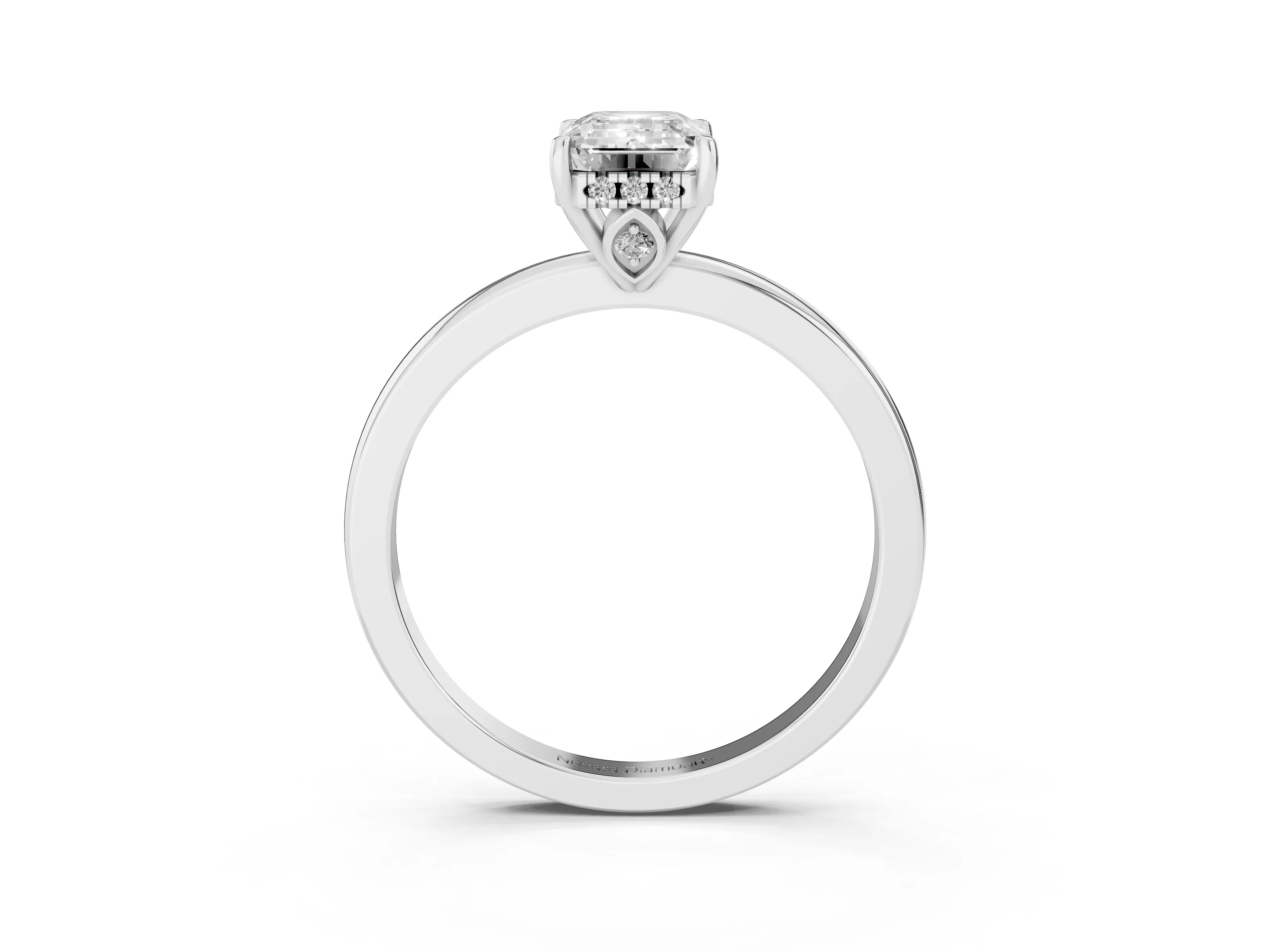 Emerald Cut Diamond Solitaire Ring Set in Platinum with Plain Band and Prong Setting