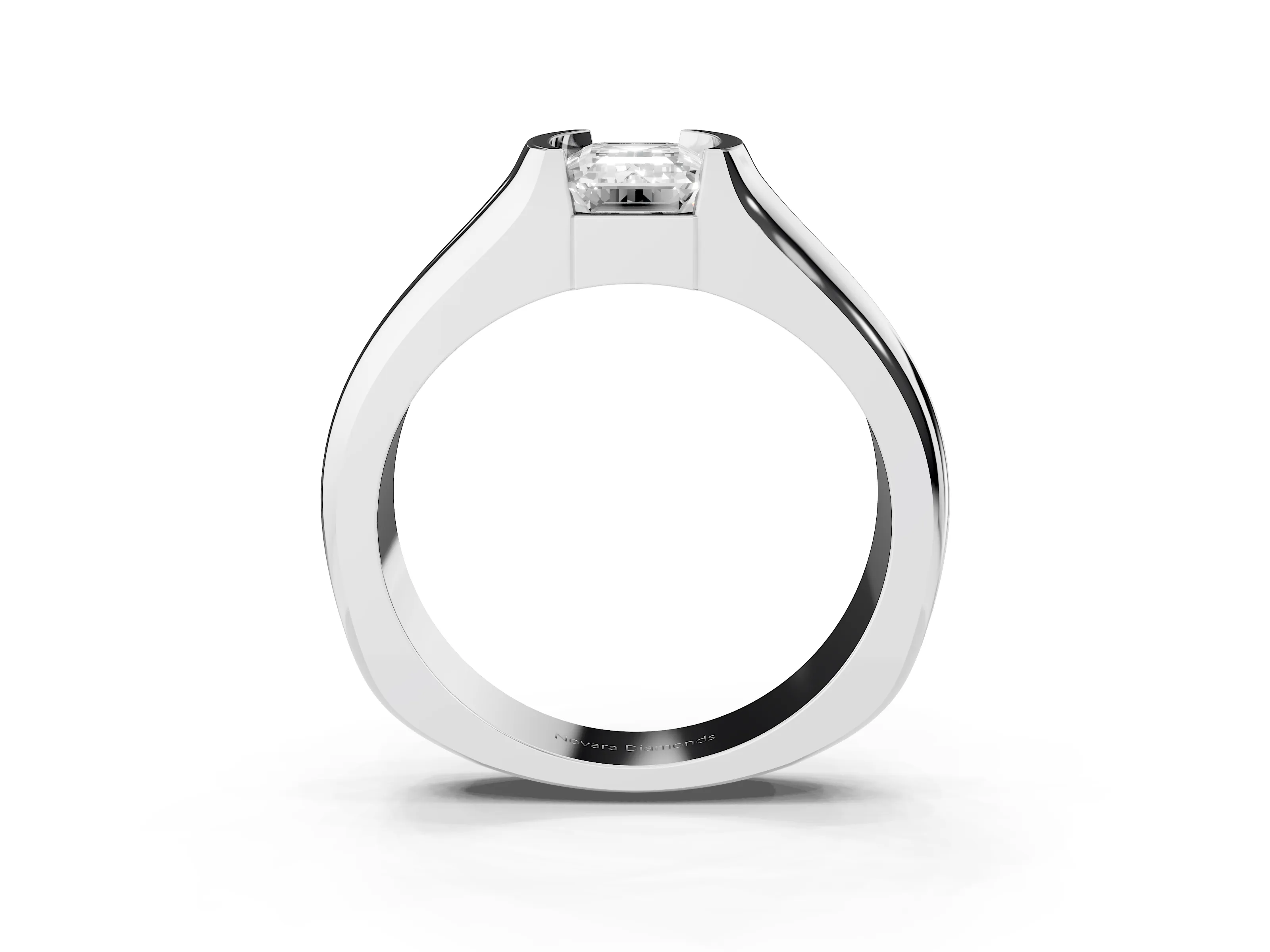 Emerald Cut Diamond Bezel Solitaire Ring Set in Silver with Wide Band