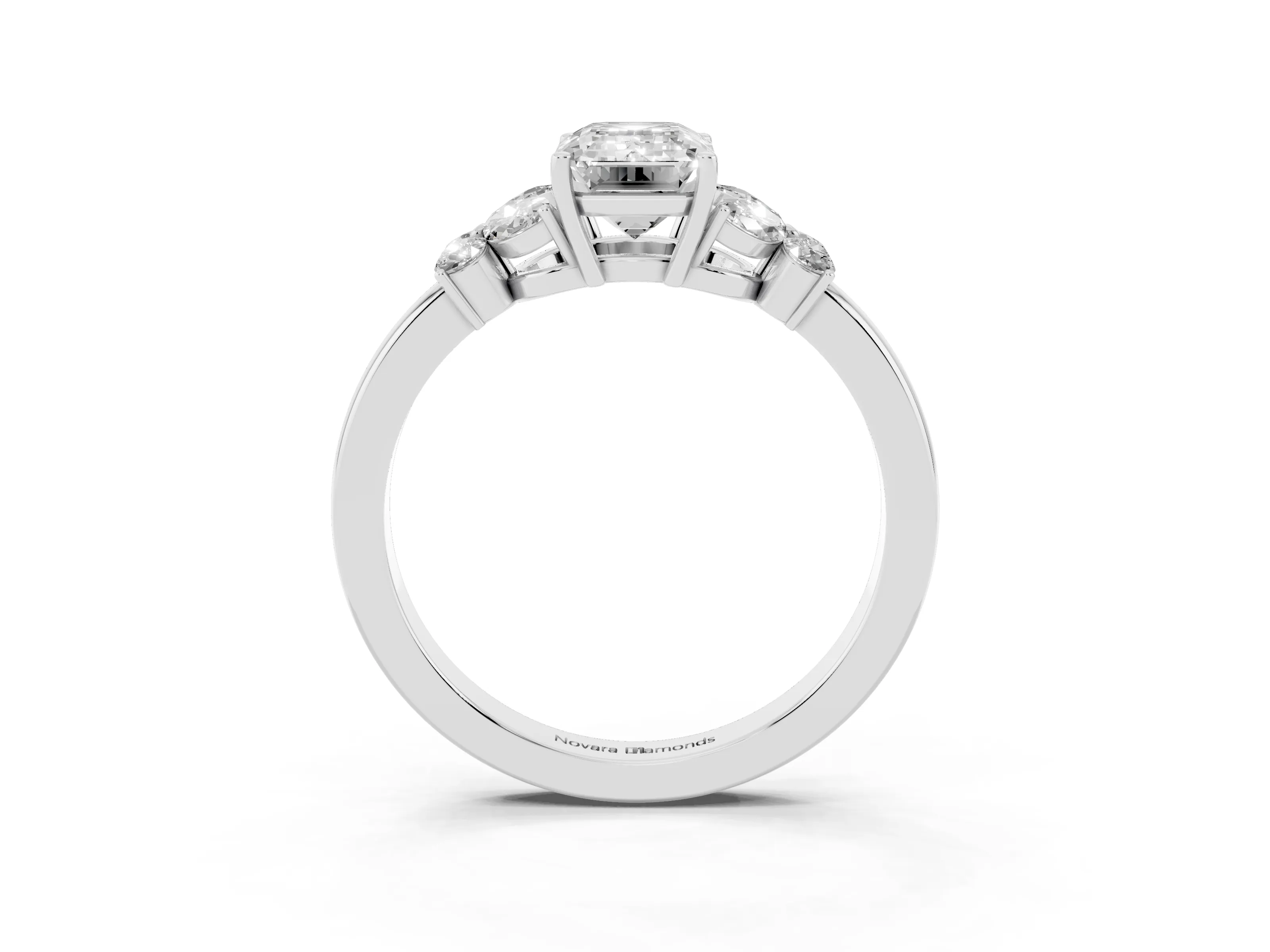 Emerald Cut Diamond Solitaire Floral Ring Set in Platinum with Marquise Petals and Prong Setting