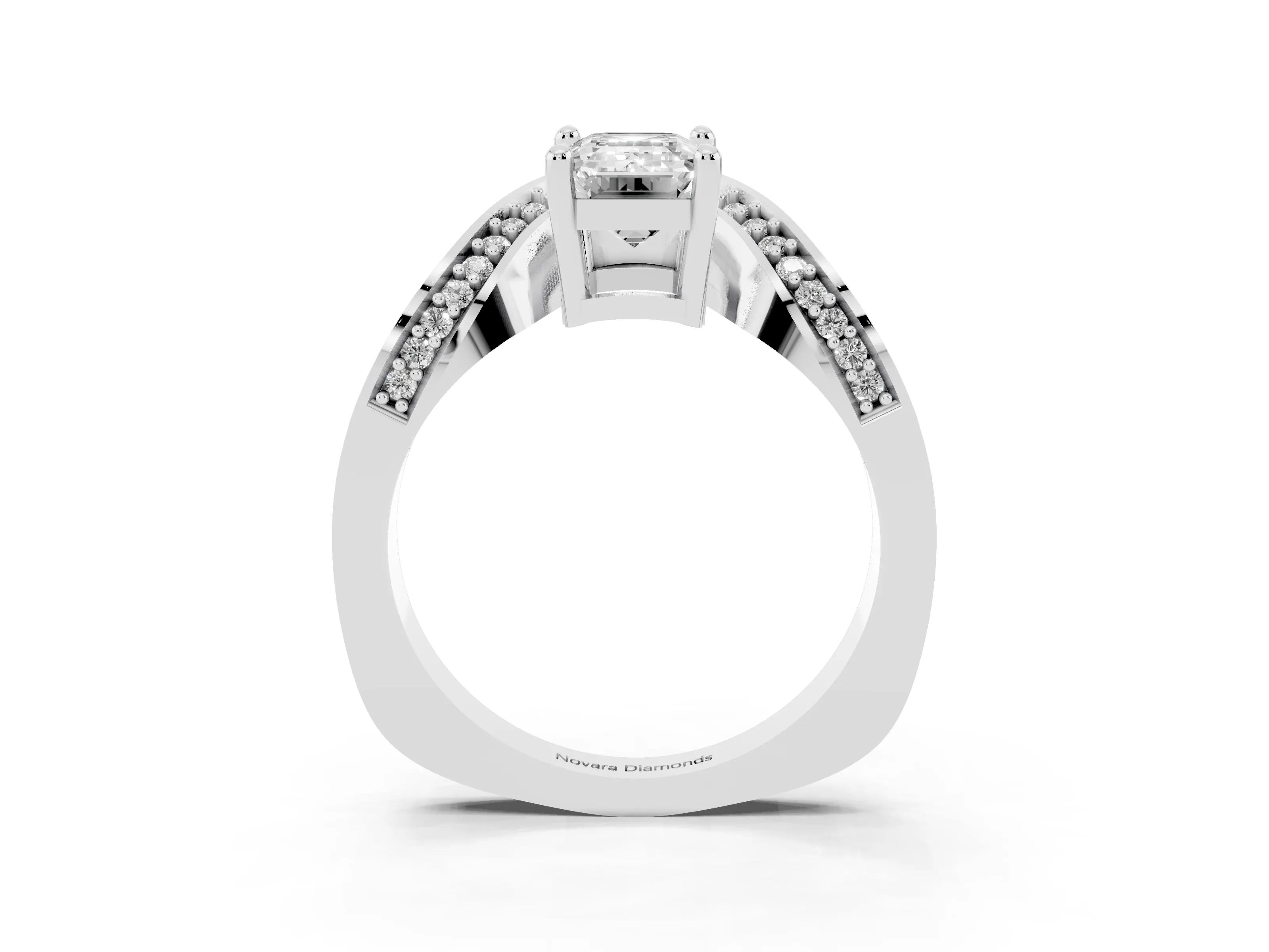 Emerald Cut Diamond Solitaire Engagement Ring Set in Platinum with Pavé Shoulders