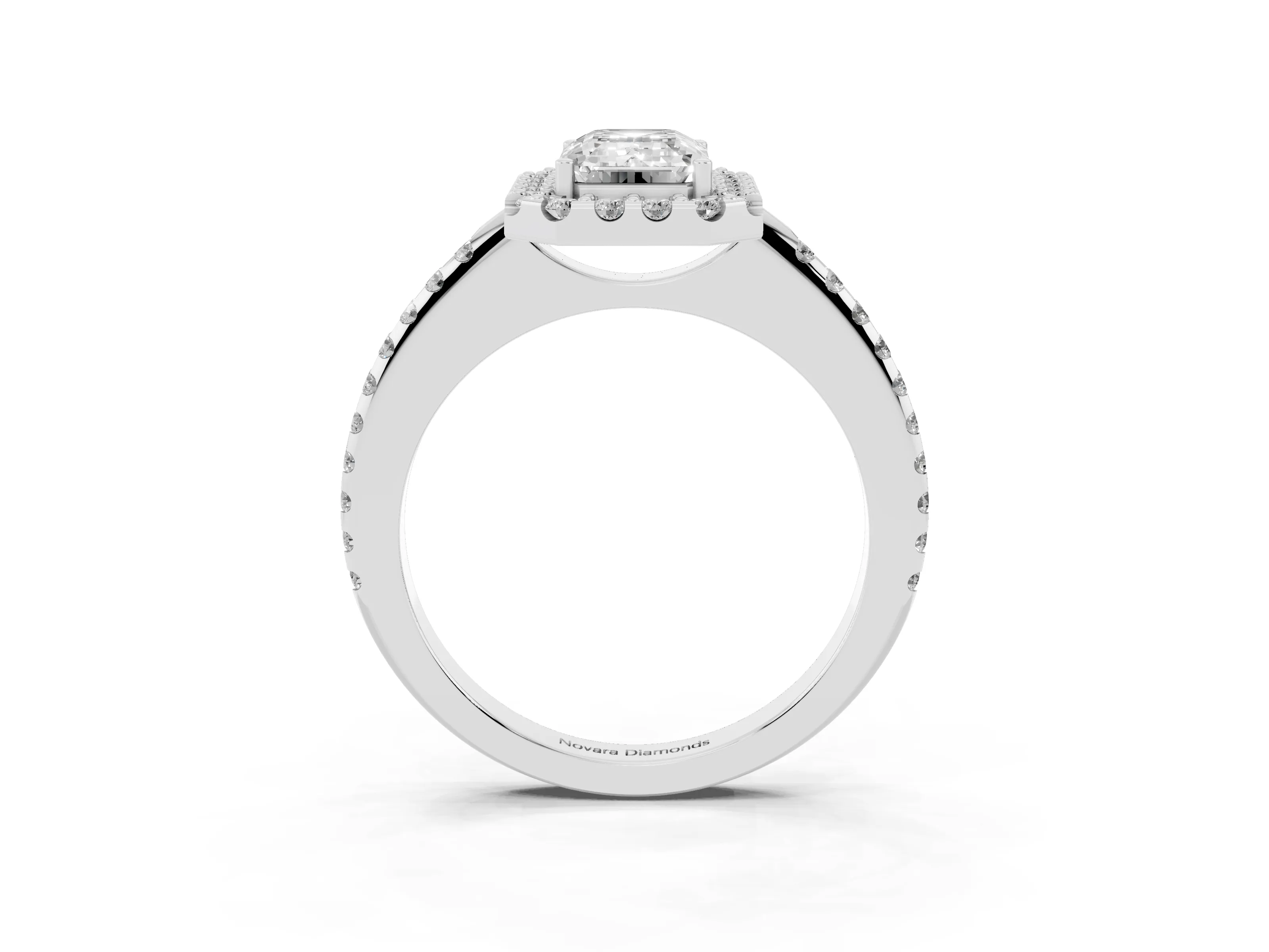 Emerald Cut Diamond Pavé Halo Ring Set in Silver with Prong Setting