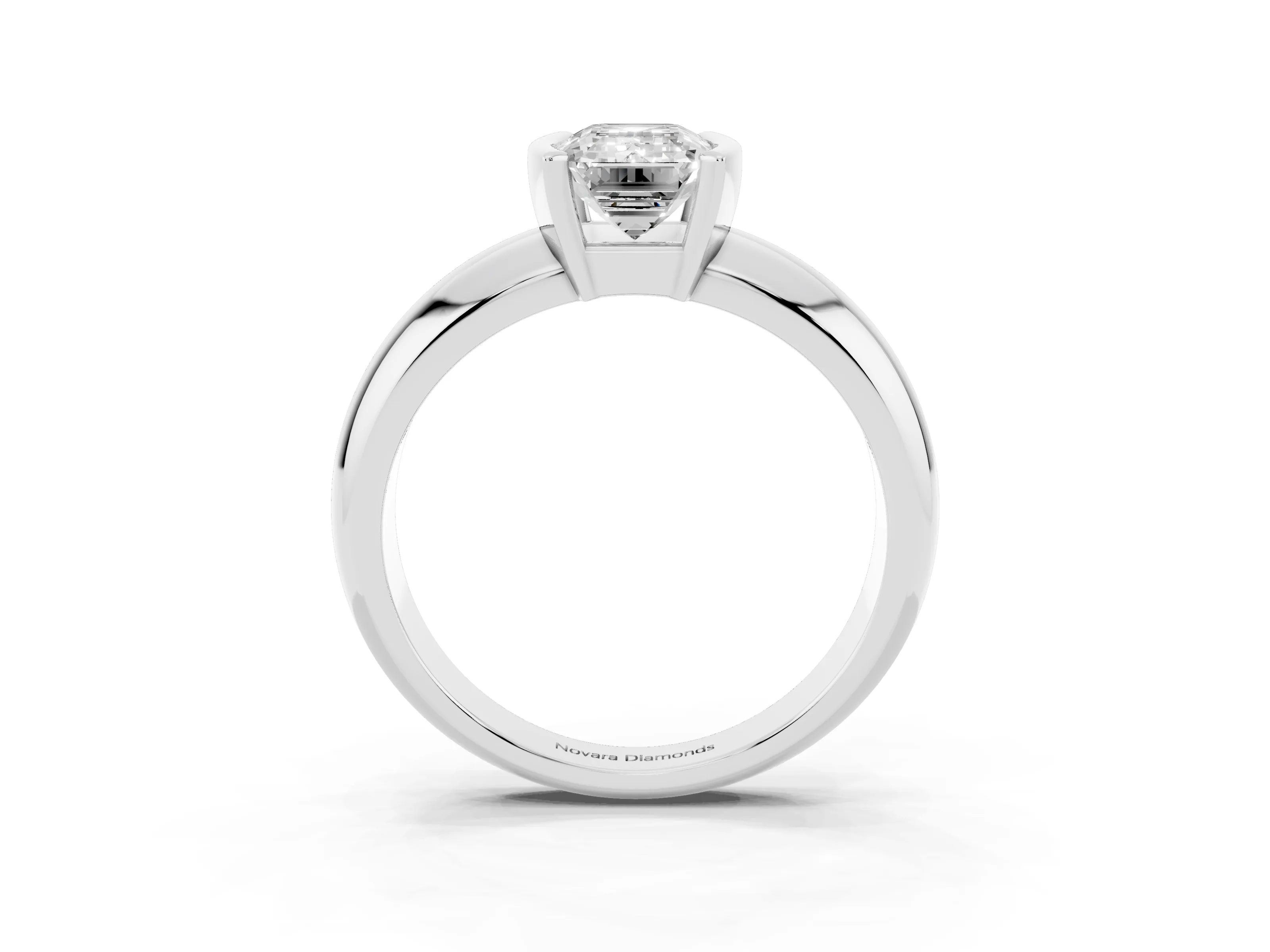 Emerald Cut Diamond Solitaire Tension Set Ring Set in White gold with Wide Band