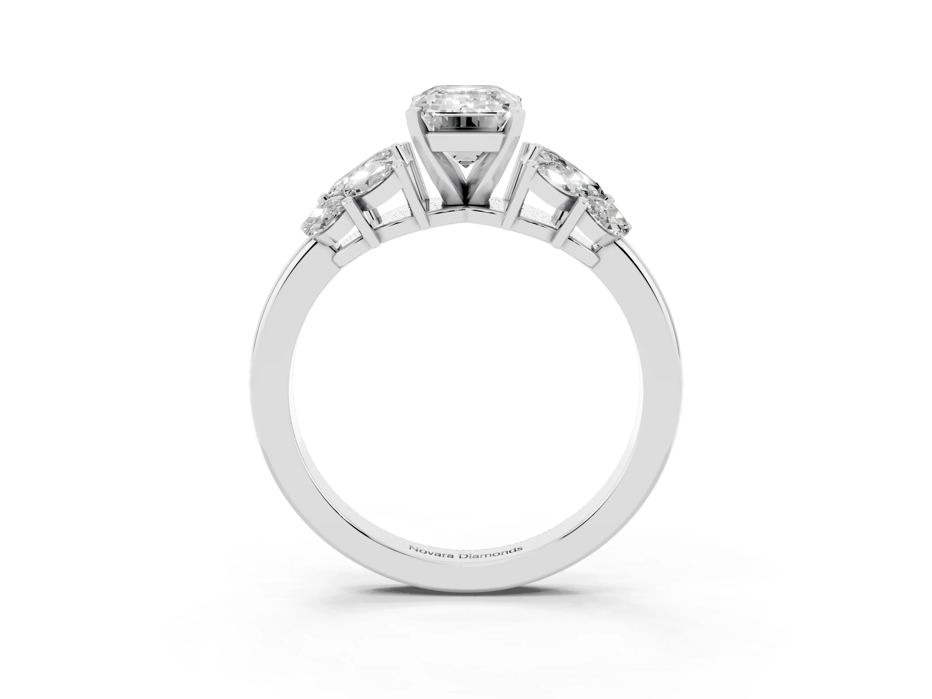 Emerald Cut Diamond Cluster Leaf Design Ring Set in Platinum with Prong Setting