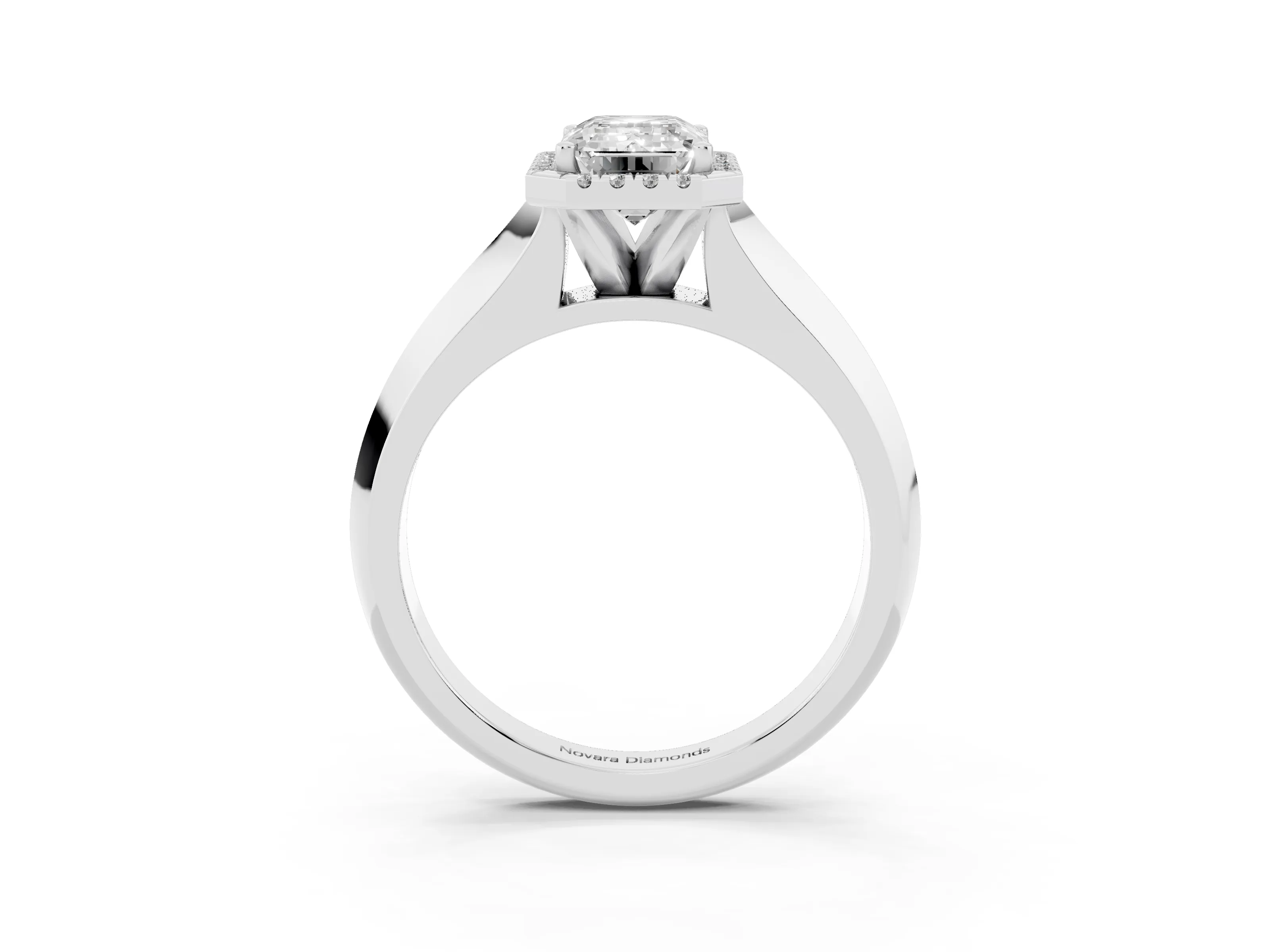 Emerald Cut Diamond Halo Ring Set in Platinum with Cathedral Band and Prong Setting