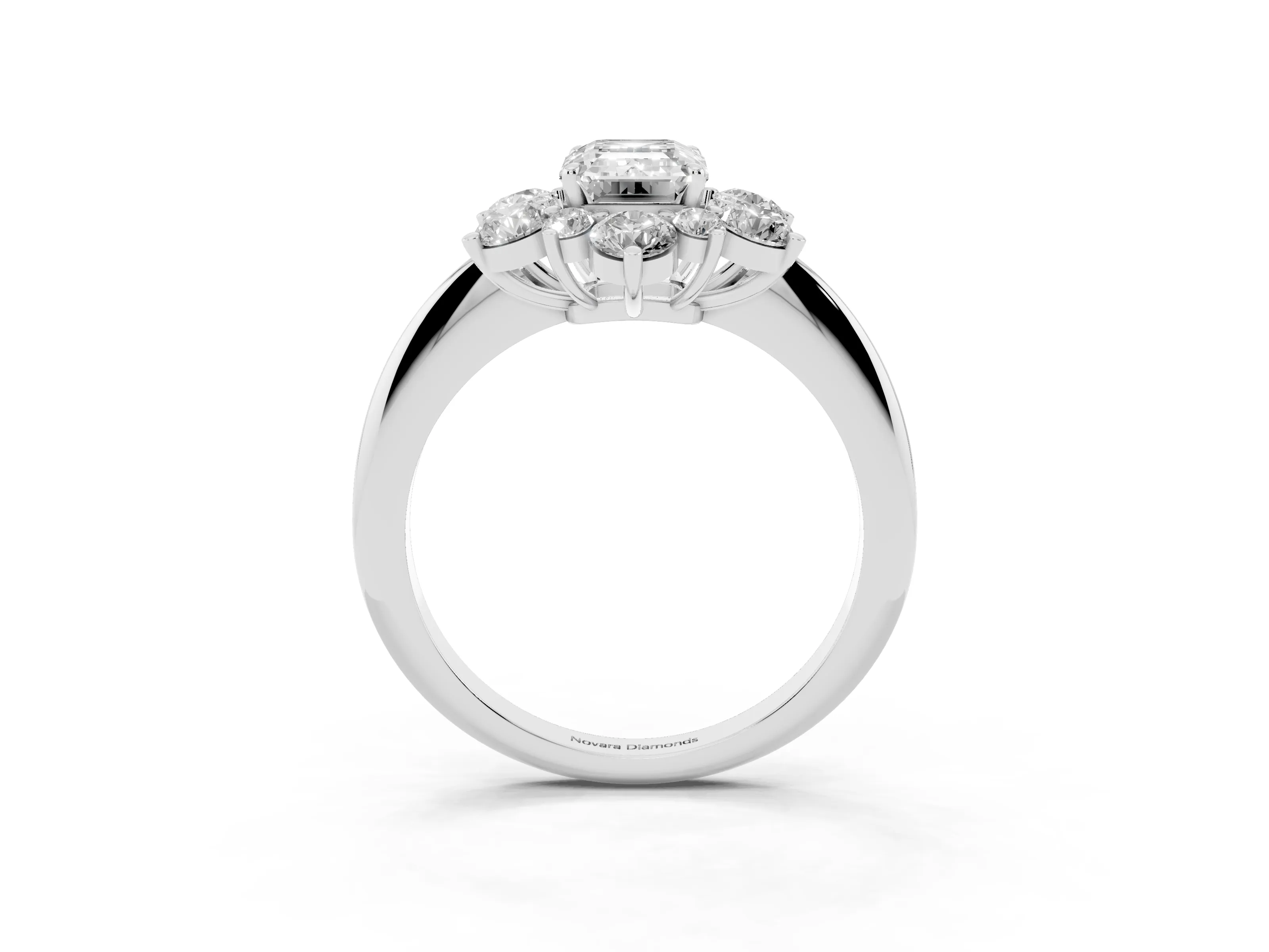 Emerald Cut Diamond Cluster Halo Ring Set in White gold with Solitaire Band and Prong Setting
