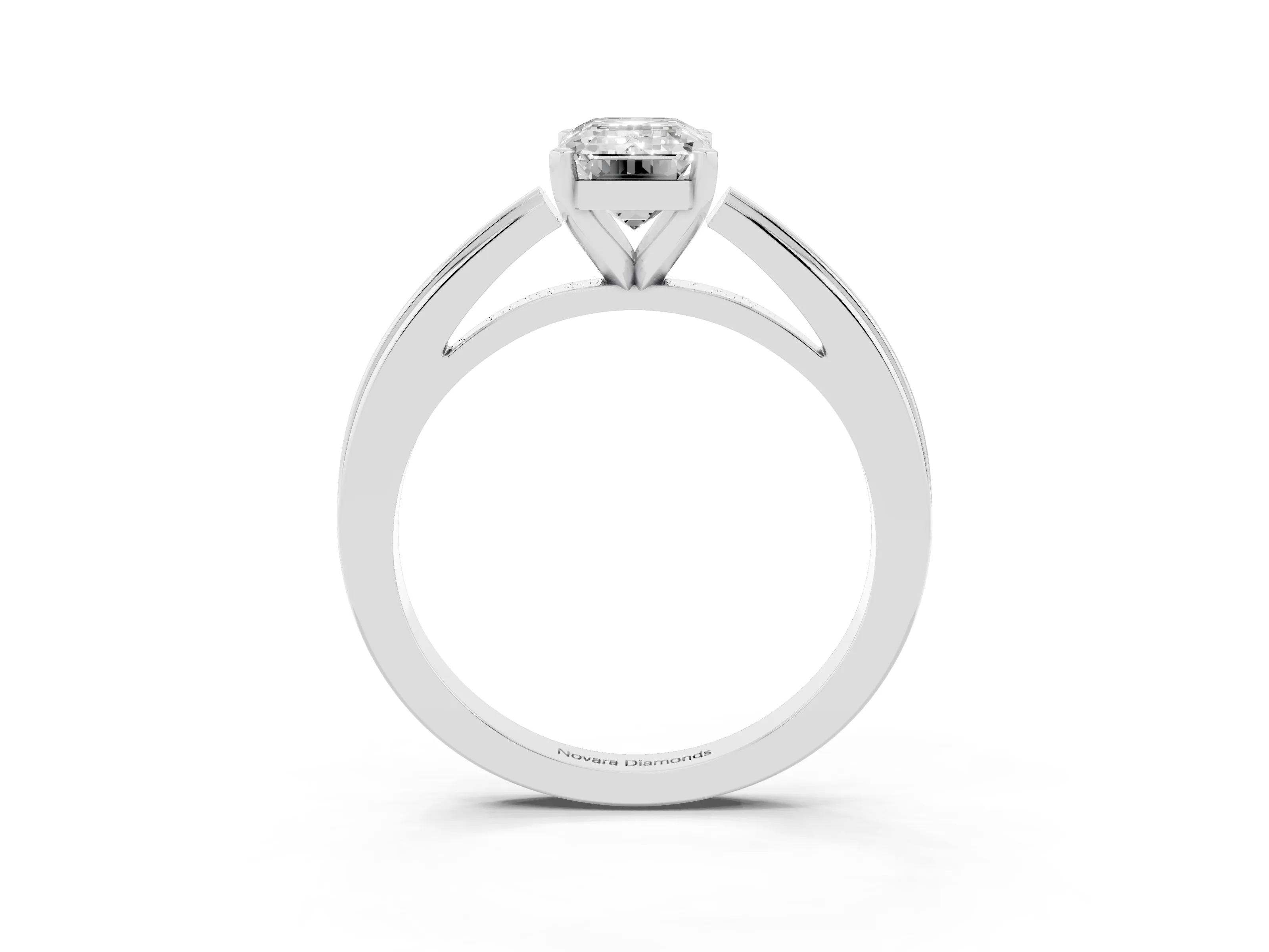 Emerald Cut Diamond Solitaire Ring Set in Platinum with Prong Setting and Classic Band