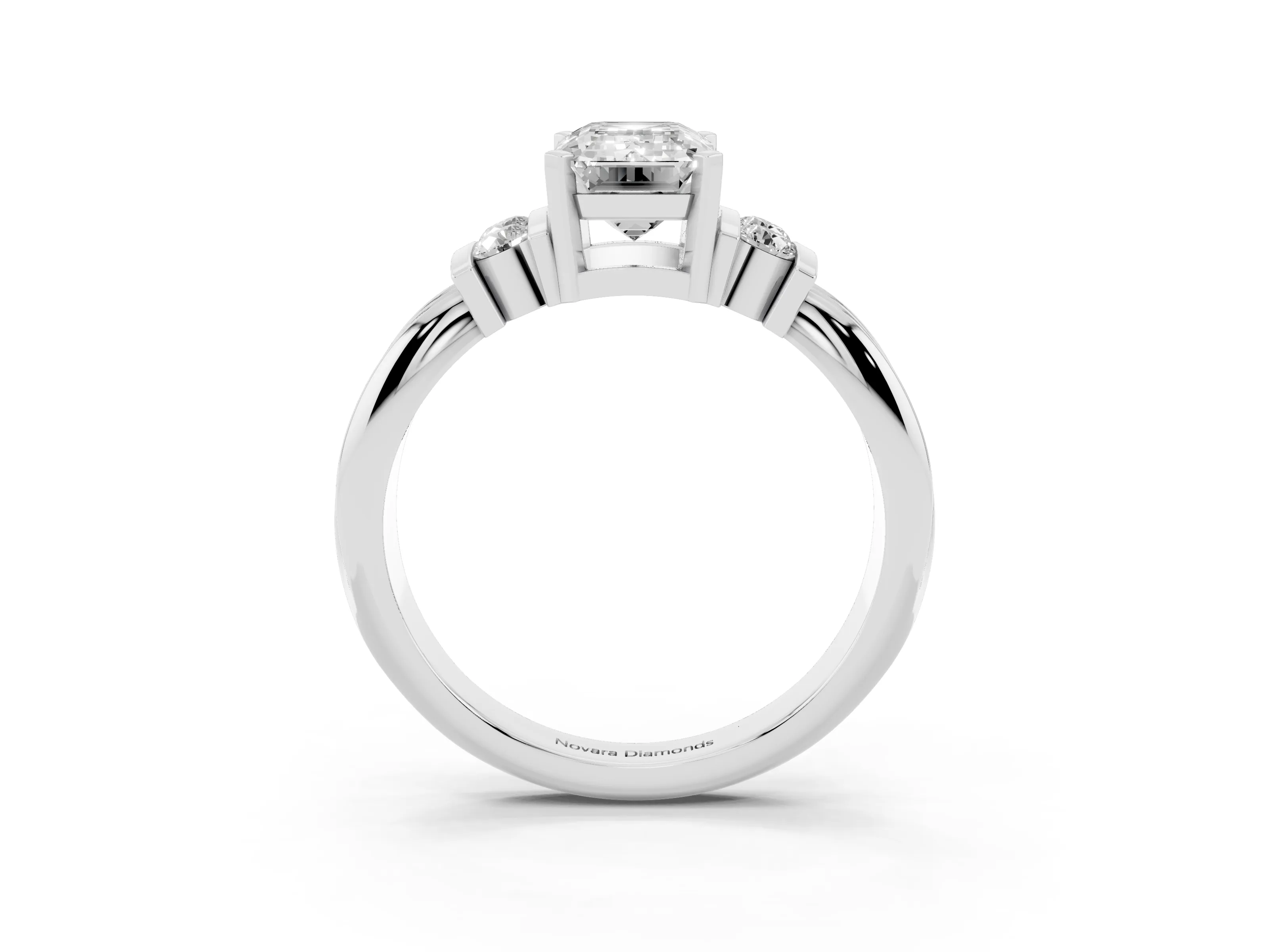 Three-Stone Emerald Cut Diamond Channel Set Ring Set in Silver with Bar Prongs