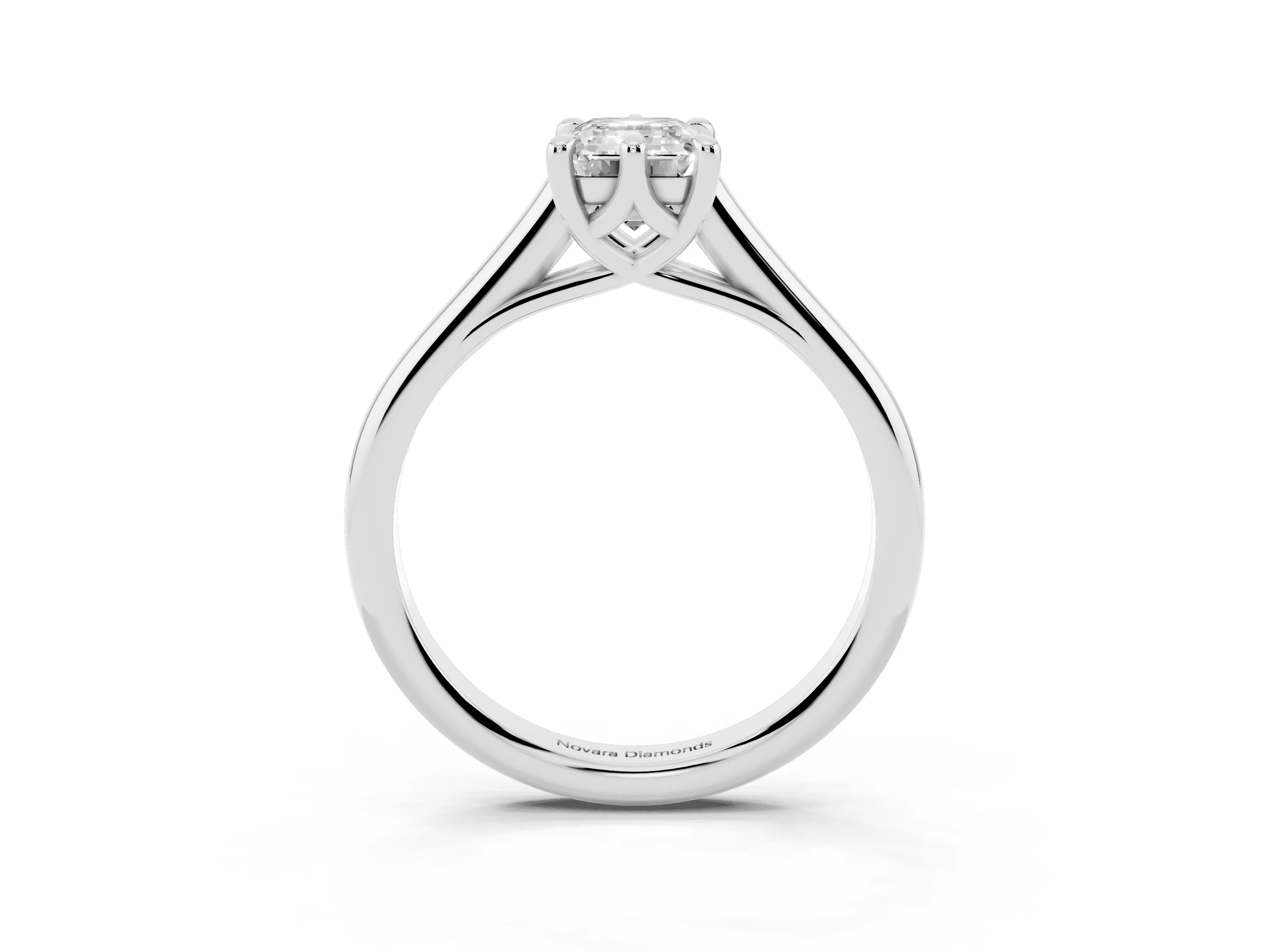 Emerald Cut Diamond Solitaire Engagement Ring Set in Silver with Prong Setting and Plain Classic Band