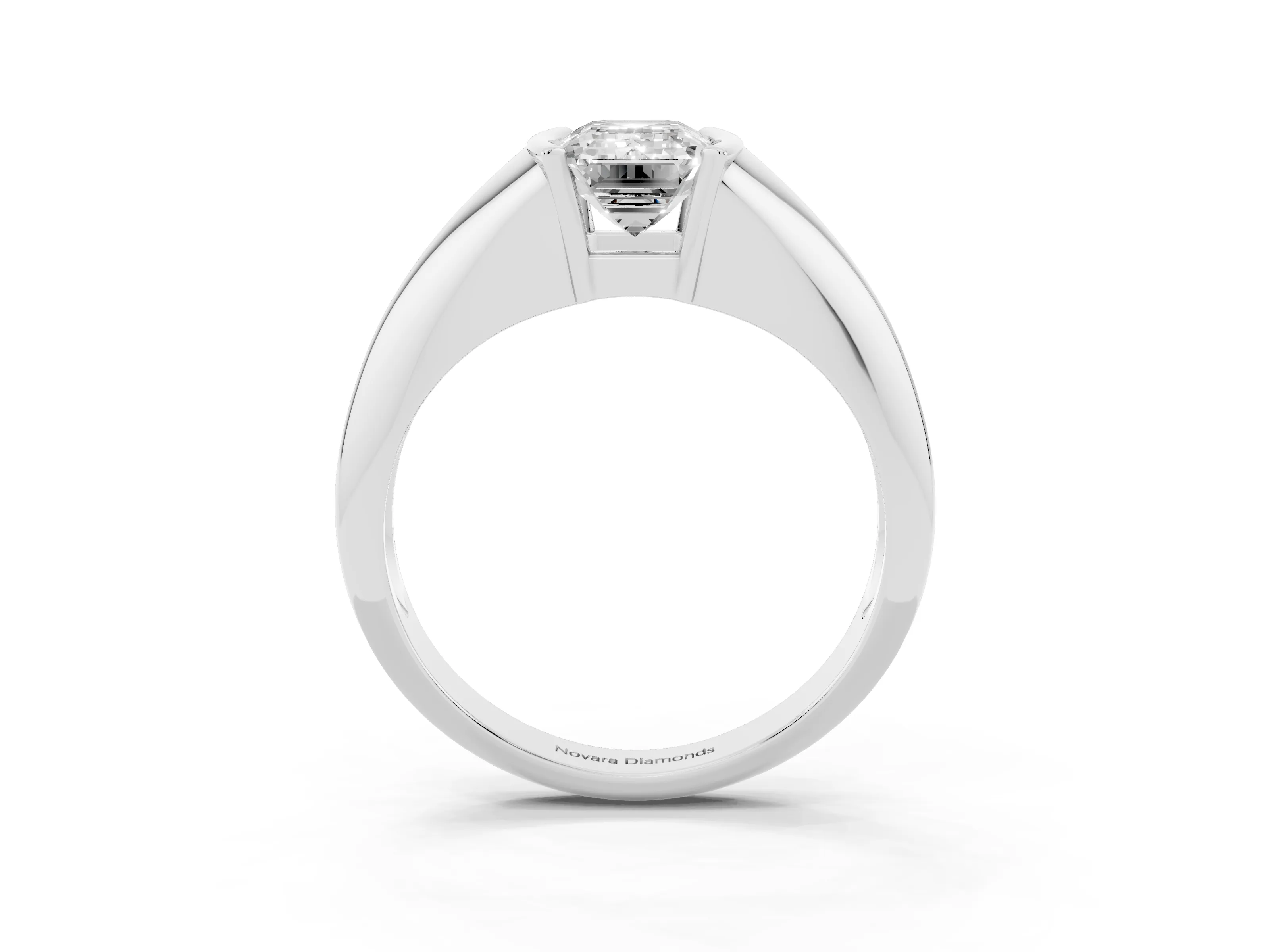 Emerald Cut Diamond Solitaire Tension Set Ring Set in Platinum