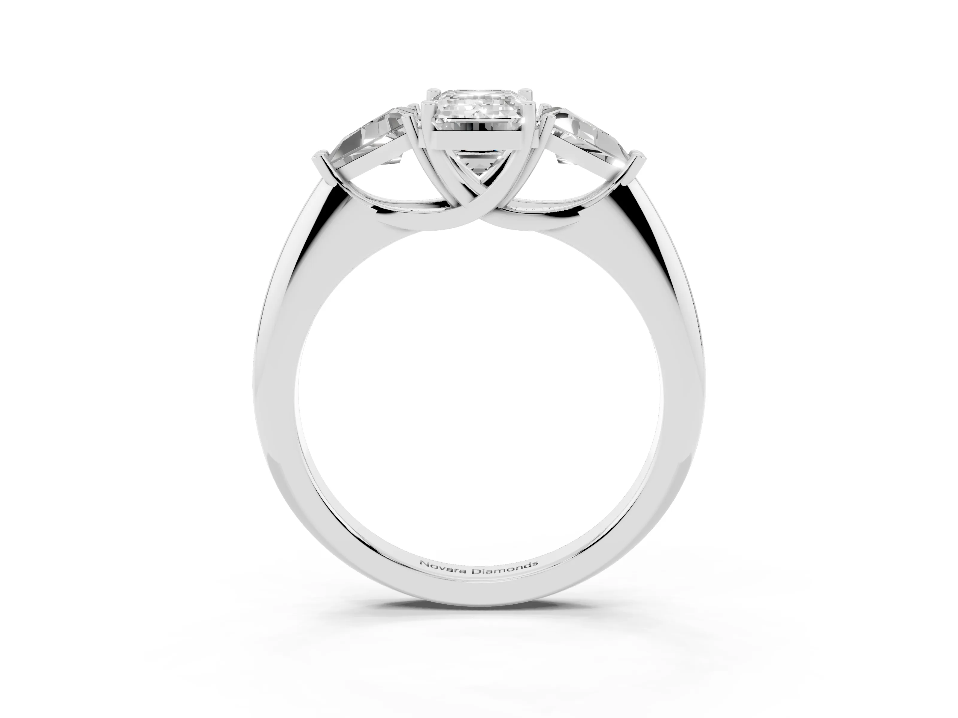 Emerald Cut Diamond Three-Stone Engagement Ring Set in Silver with Trillion Side Stones