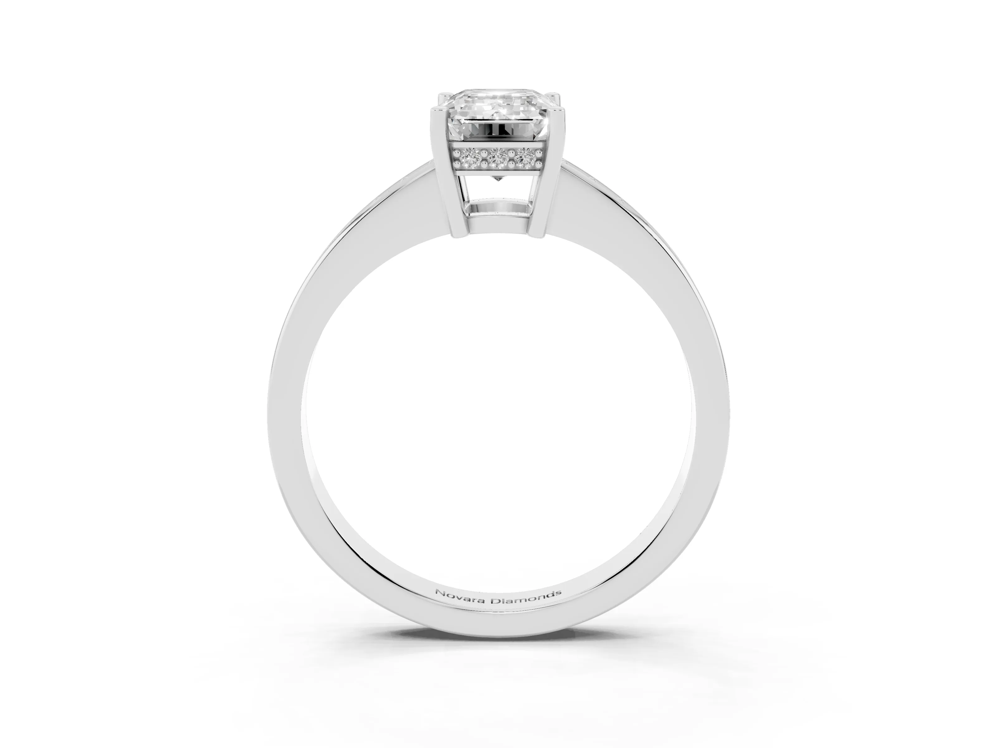 Emerald Cut Diamond Pavé Band Prong Set Solitaire Ring Set in White gold