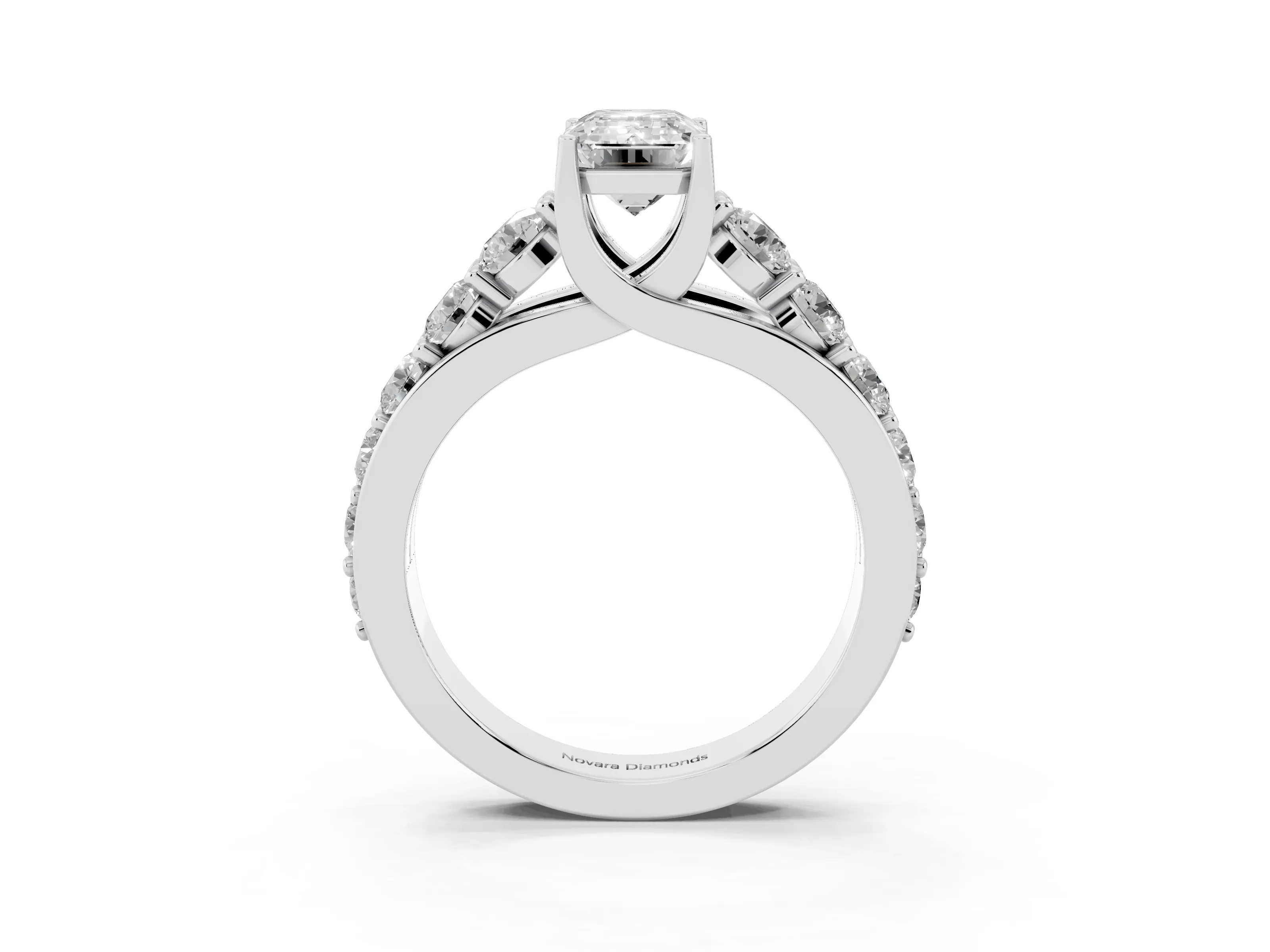 Emerald Cut Diamond Pavé Engagement Ring Set in White gold with Prong Setting