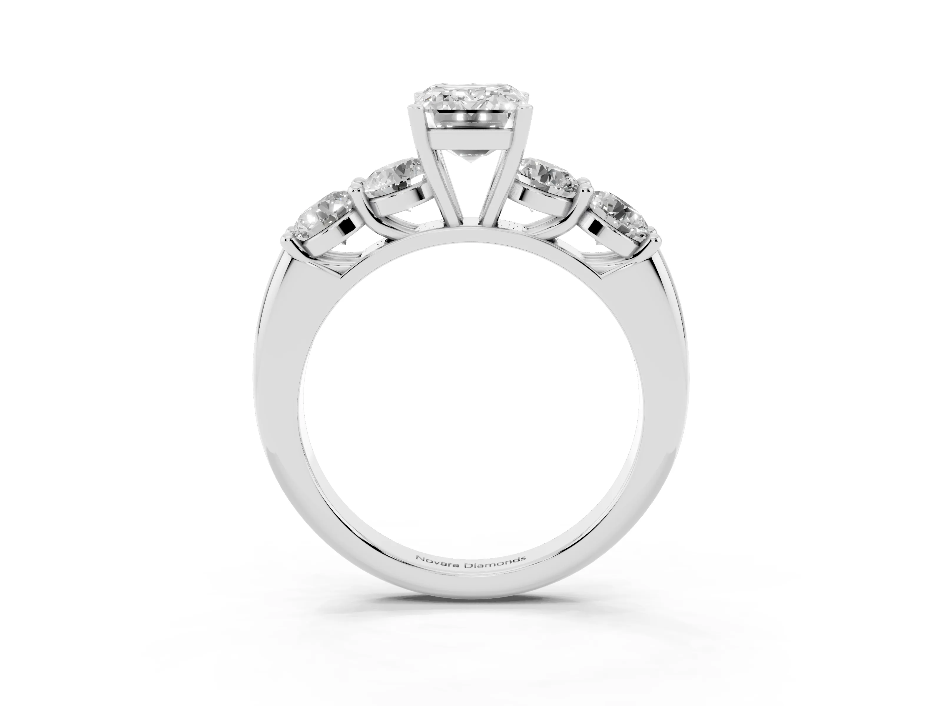 Emerald Cut Diamond Five-Stone Prong Set Ring Set in White gold with Classic Band