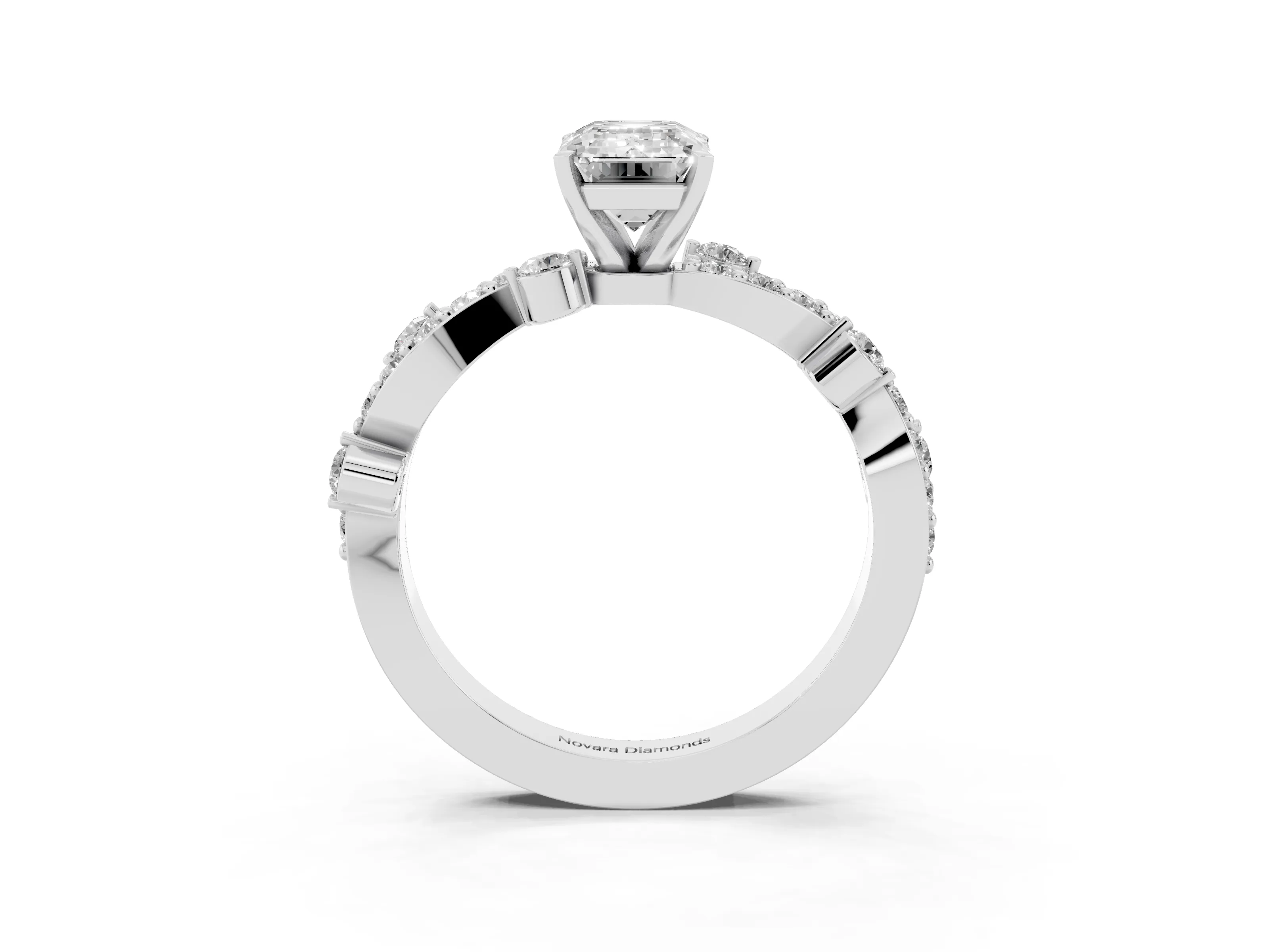Emerald Cut Diamond Solitaire Twisted Band Set in Platinum with Pavé Setting